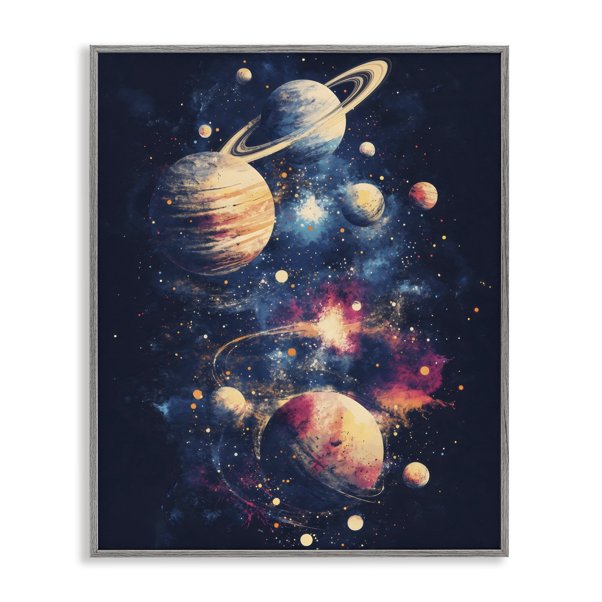 Stupell Industries Cosmic Planet Curiosities Gray Framed Giclee Art, design by Creative Studio