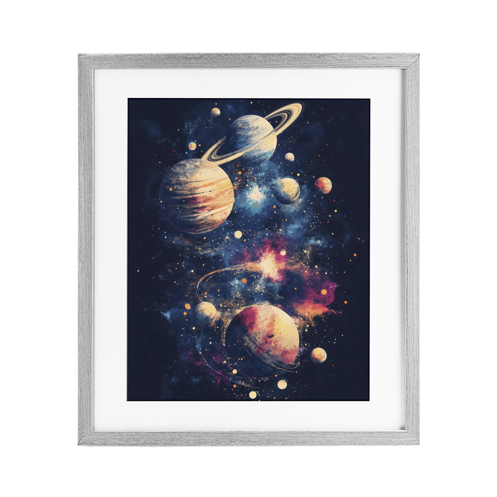 Stupell Industries Cosmic Planet Curiosities Gray Framed Print Under Glass, design by Creative Studio