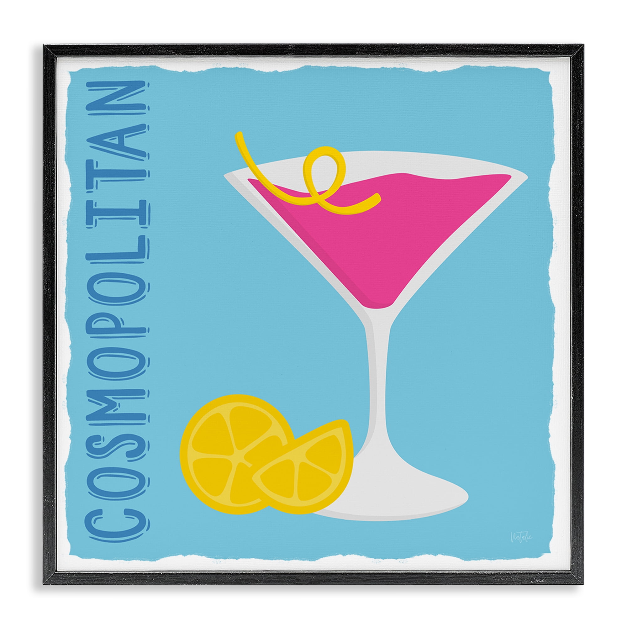 Stupell Industries Cosmopolitan Cocktail Drink Food & Beverage Painting Black Framed Art Print Wall Art, 12 x 12