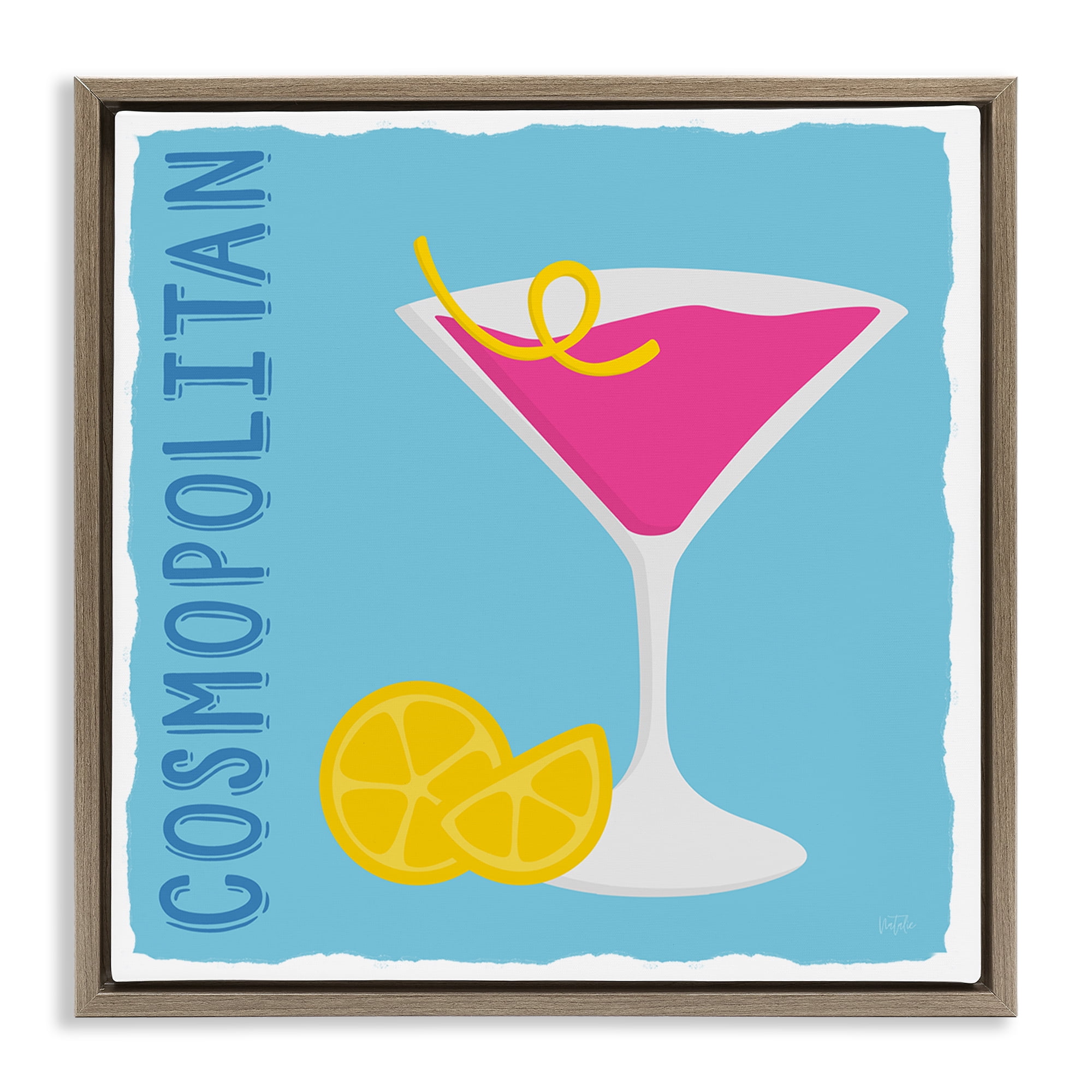 Stupell Industries Cosmopolitan Cocktail Drink Food & Beverage Painting Brown Floater Framed Canvas Art Print Wall Art, 25 x 25