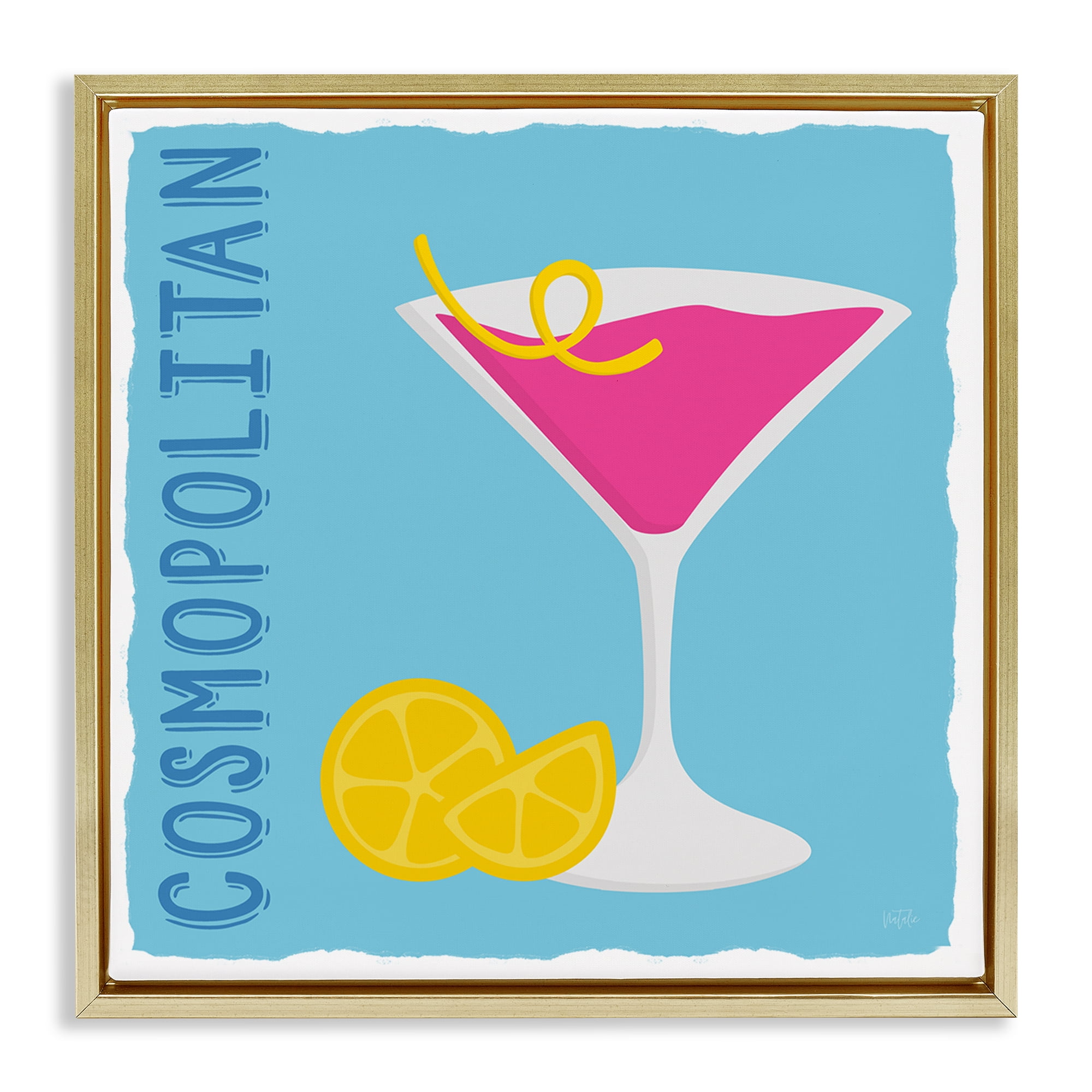Stupell Industries Cosmopolitan Cocktail Drink Food & Beverage Painting Gold Floater Framed Canvas Art Print Wall Art, 18 x 18