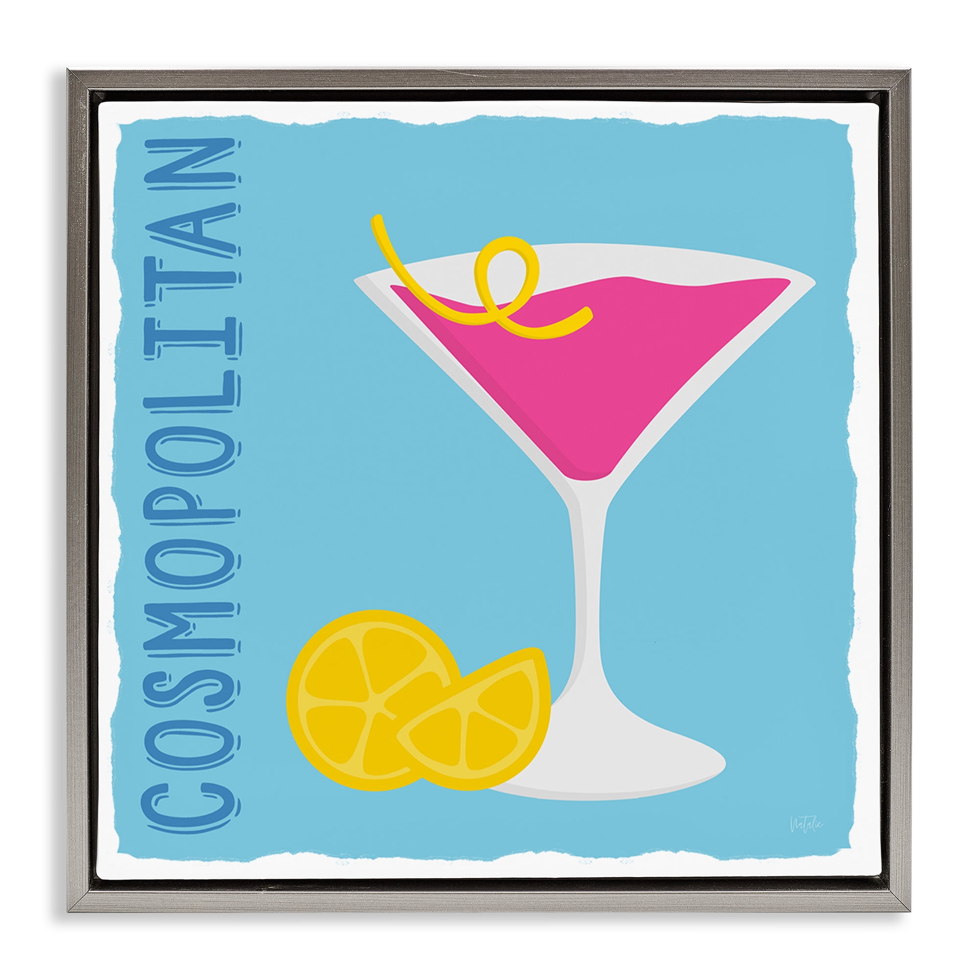 Stupell Industries Cosmopolitan Cocktail Drink Food & Beverage Painting Gray Floater Framed Canvas Art Print Wall Art, 18 x 18