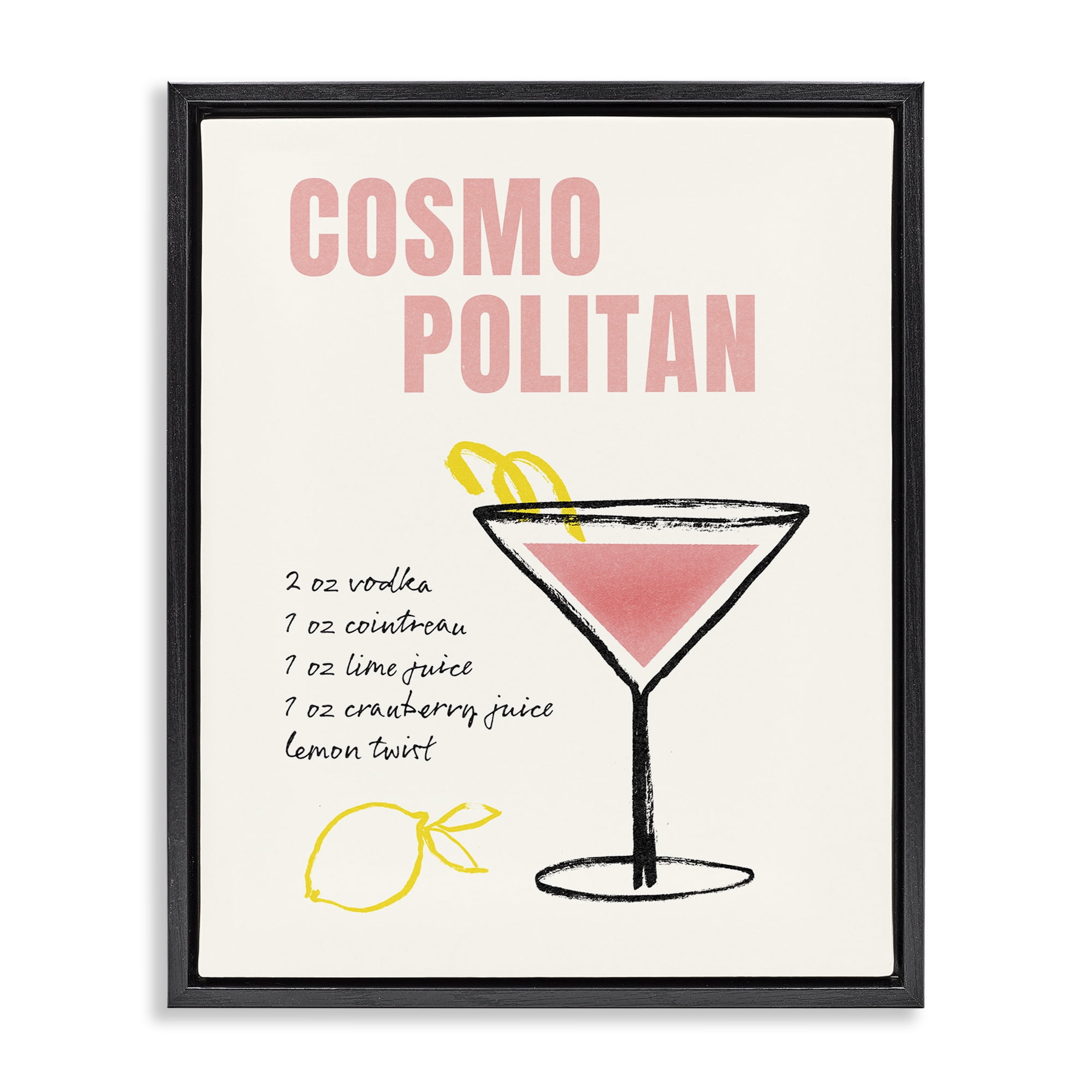 Stupell Industries Cosmopolitan Drink Recipe Food & Beverage Painting Black Floater Framed Art Print Wall Art, 17 x 21