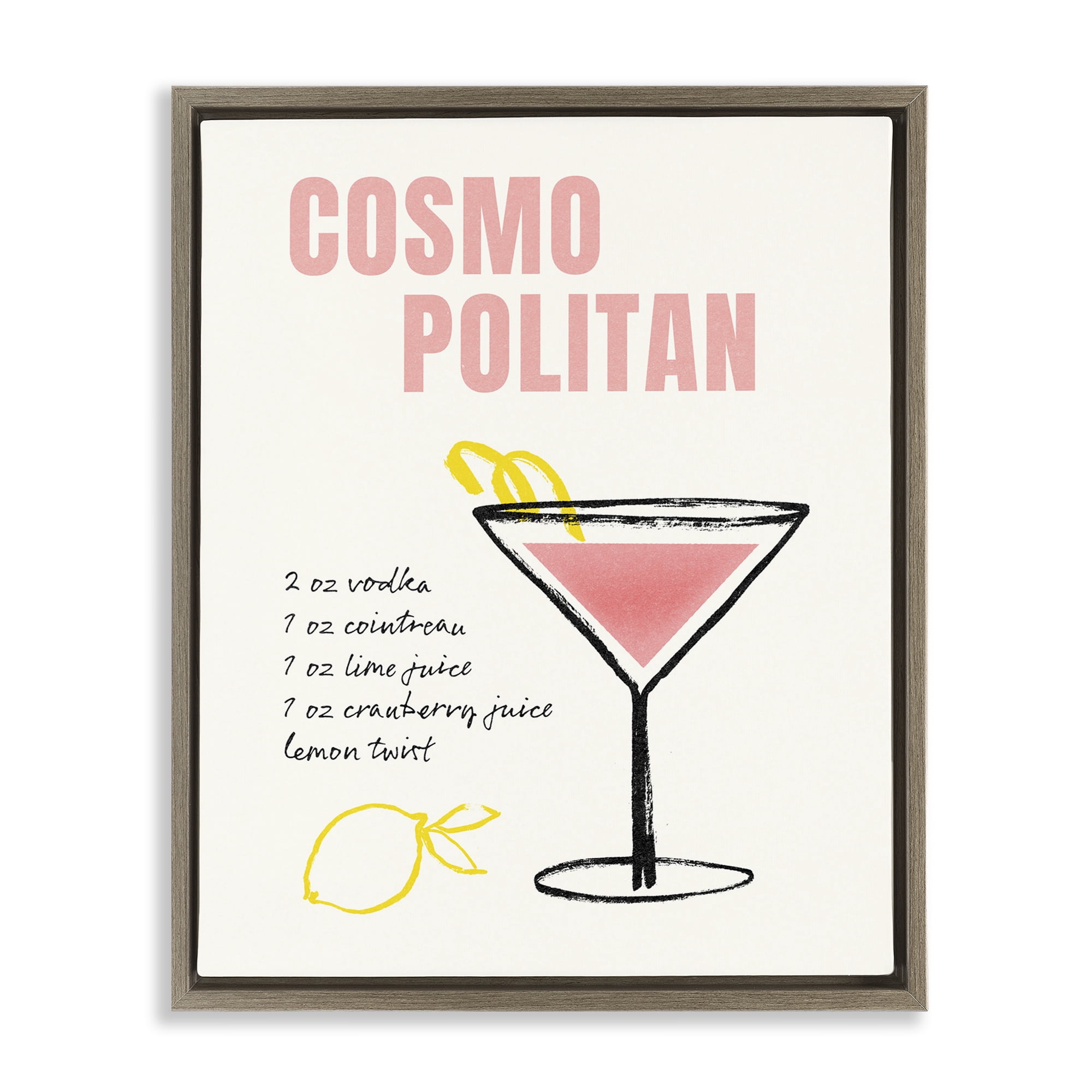 Stupell Industries Cosmopolitan Drink Recipe Food & Beverage Painting Brown Floater Framed Art Print Wall Art, 17 x 21