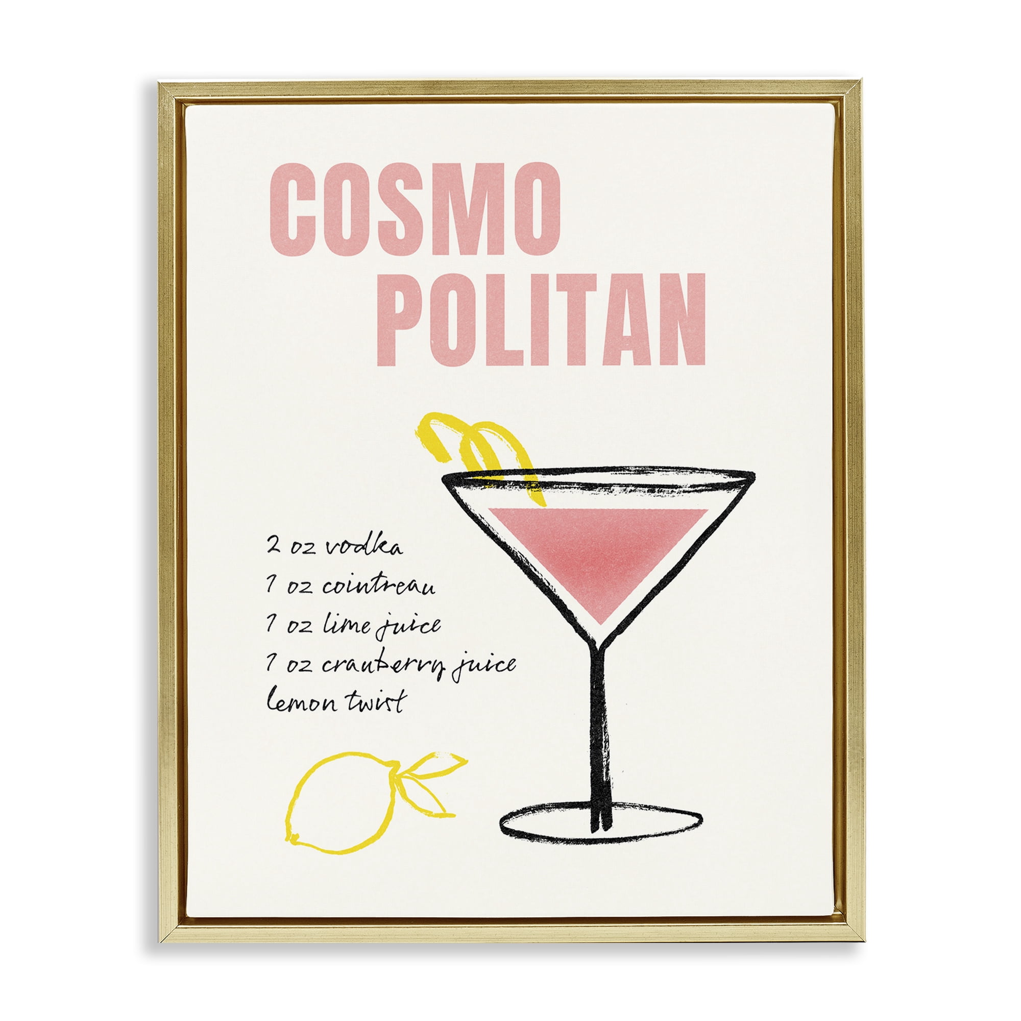 Stupell Industries Cosmopolitan Drink Recipe Food & Beverage Painting Gold Floater Framed Art Print Wall Art, 25 x 31