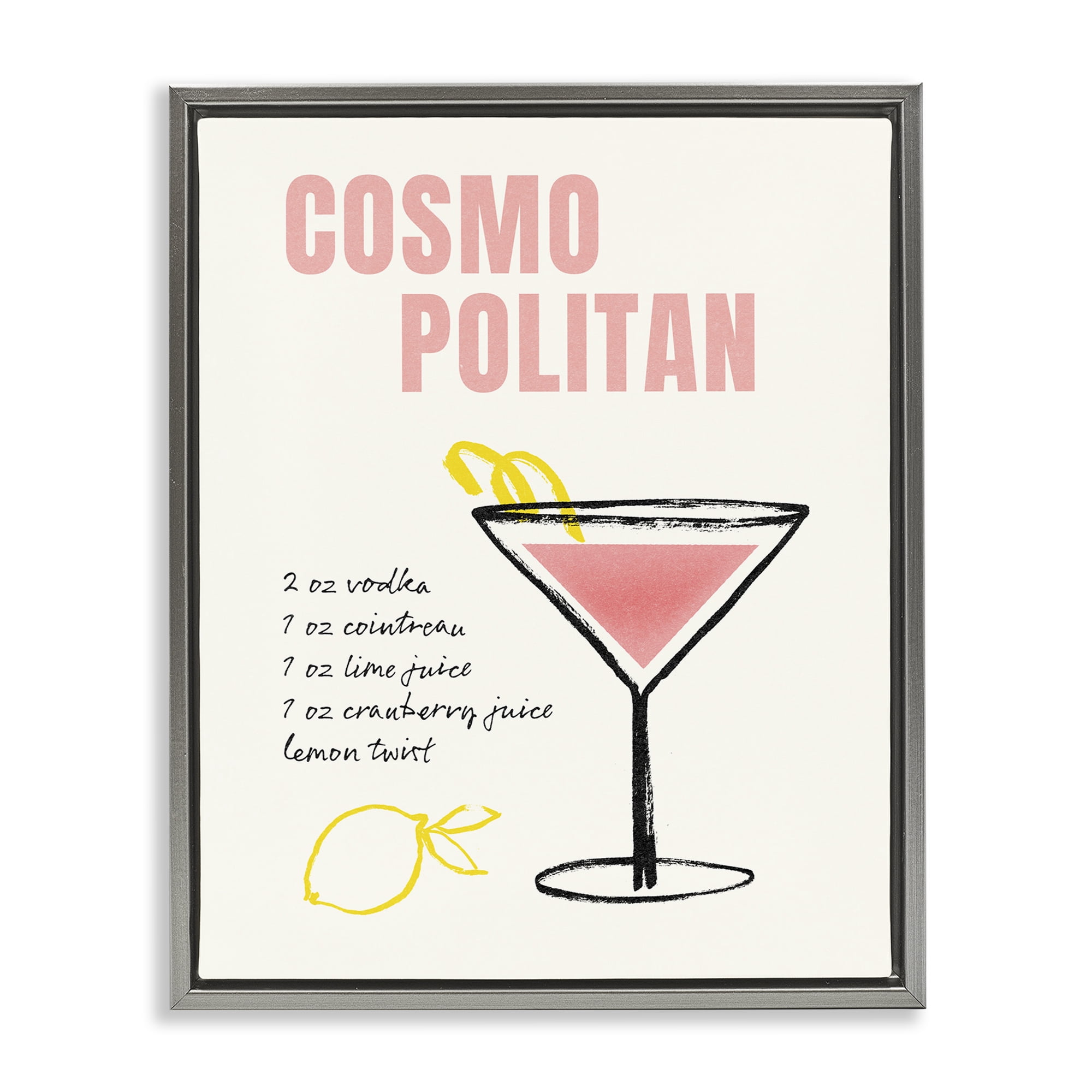 Stupell Industries Cosmopolitan Drink Recipe Food & Beverage Painting Gray Floater Framed Art Print Wall Art, 17 x 21