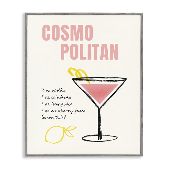 Stupell Industries Cosmopolitan Drink Recipe Food & Beverage Painting Gray Framed Art Print Wall Art, 11 x 14
