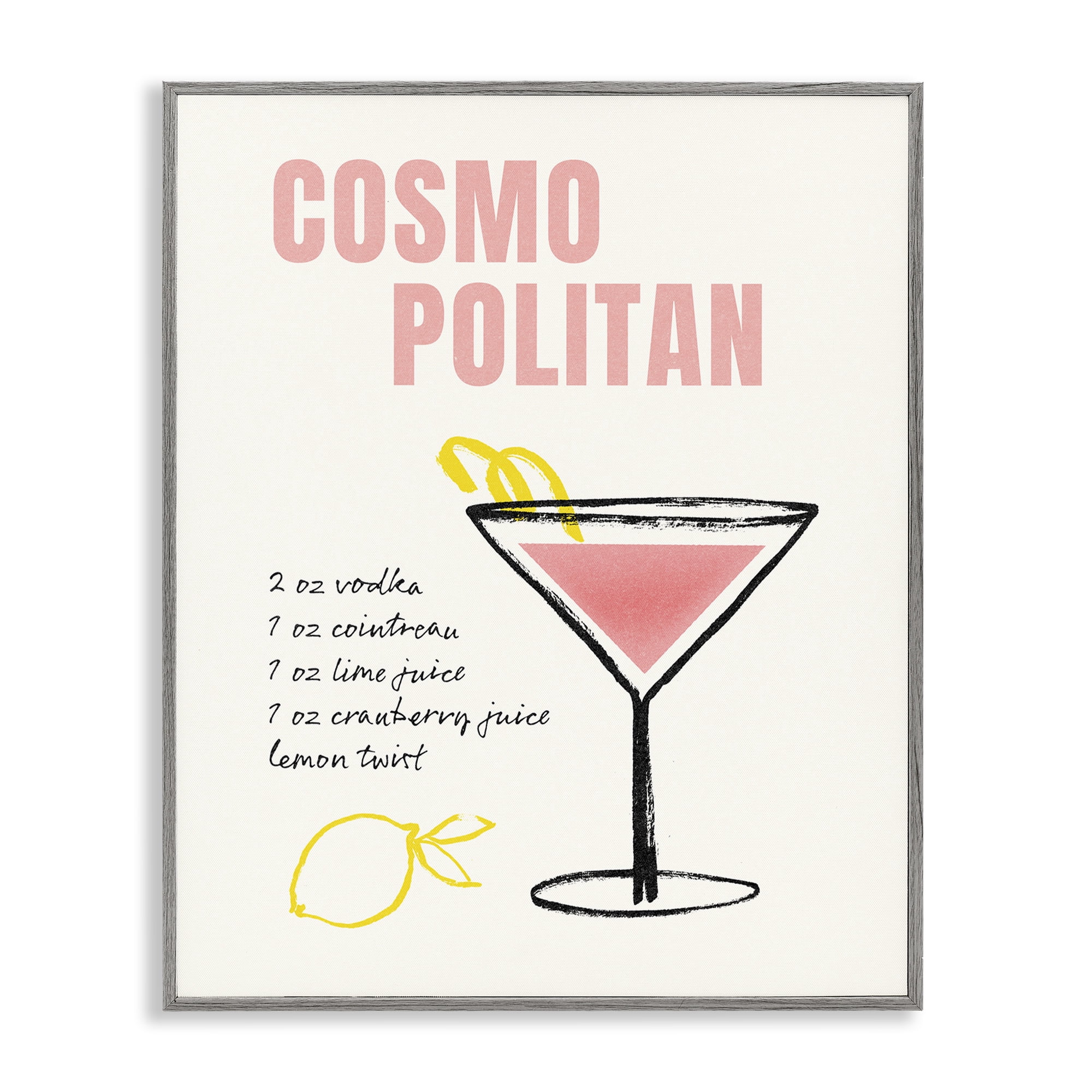 Stupell Industries Cosmopolitan Drink Recipe Food & Beverage Painting Gray Framed Art Print Wall Art, 16 x 20