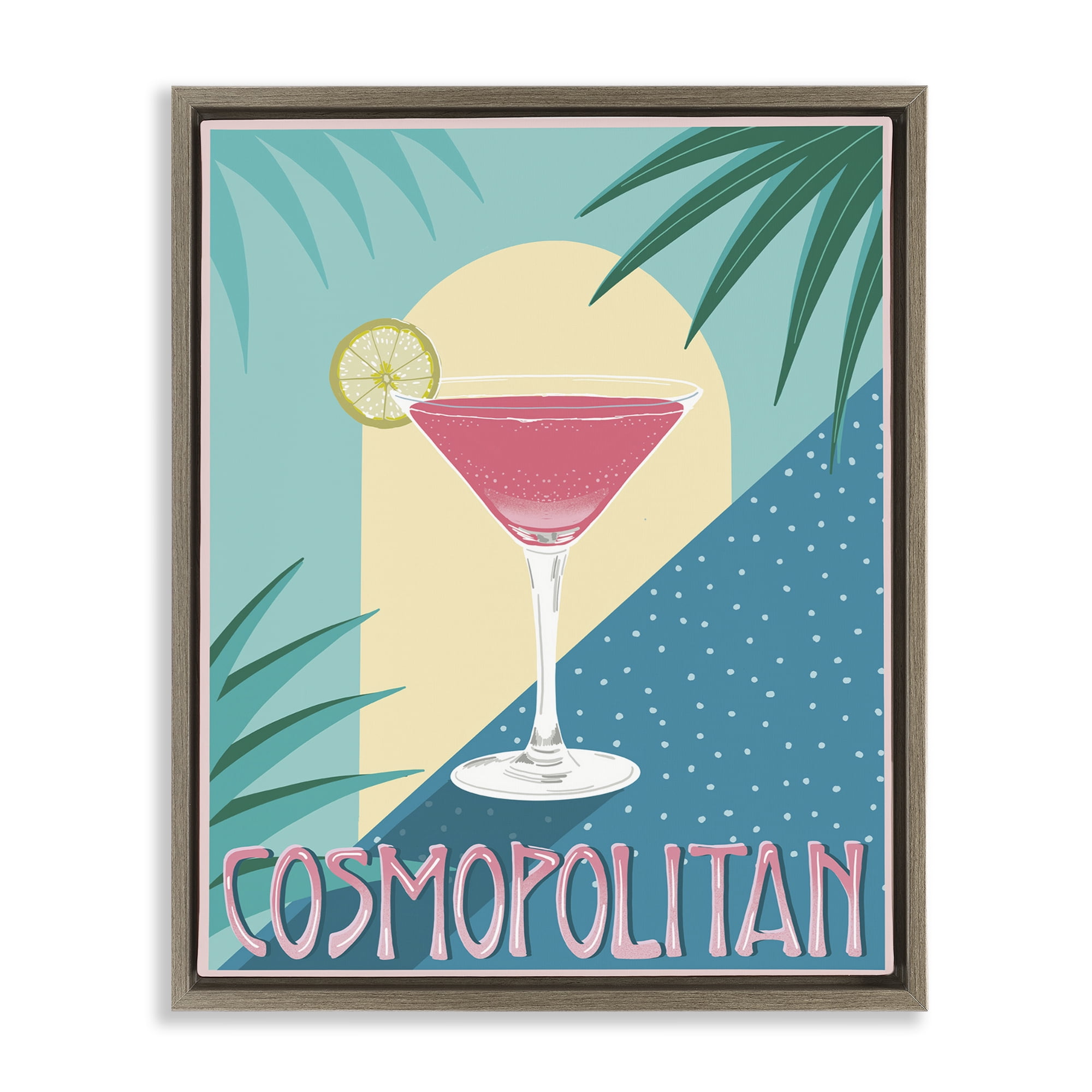 Stupell Industries Cosmopolitan & Palm Leaves Food & Beverage Painting Brown Floater Framed Canvas Art Print Wall Art, 17 x 21