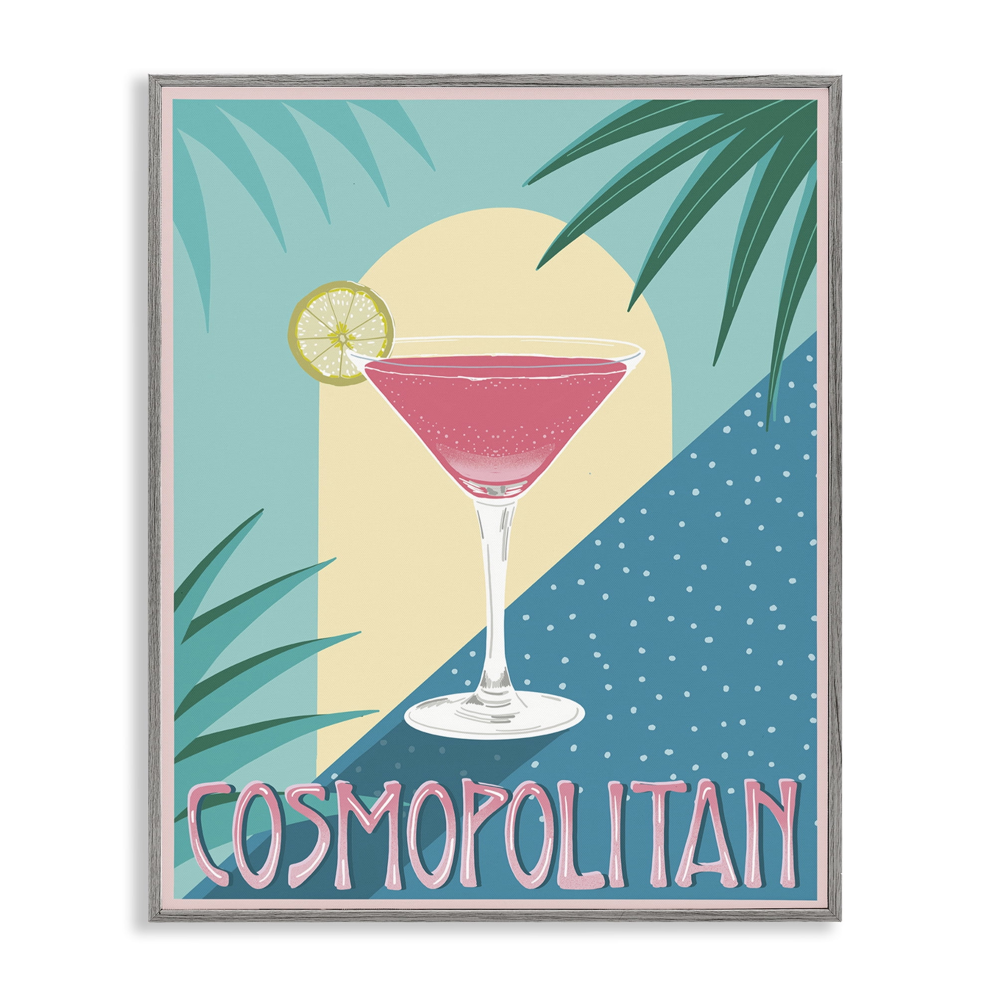Stupell Industries Cosmopolitan & Palm Leaves Food & Beverage Painting Gray Framed Art Print Wall Art, 16 x 20