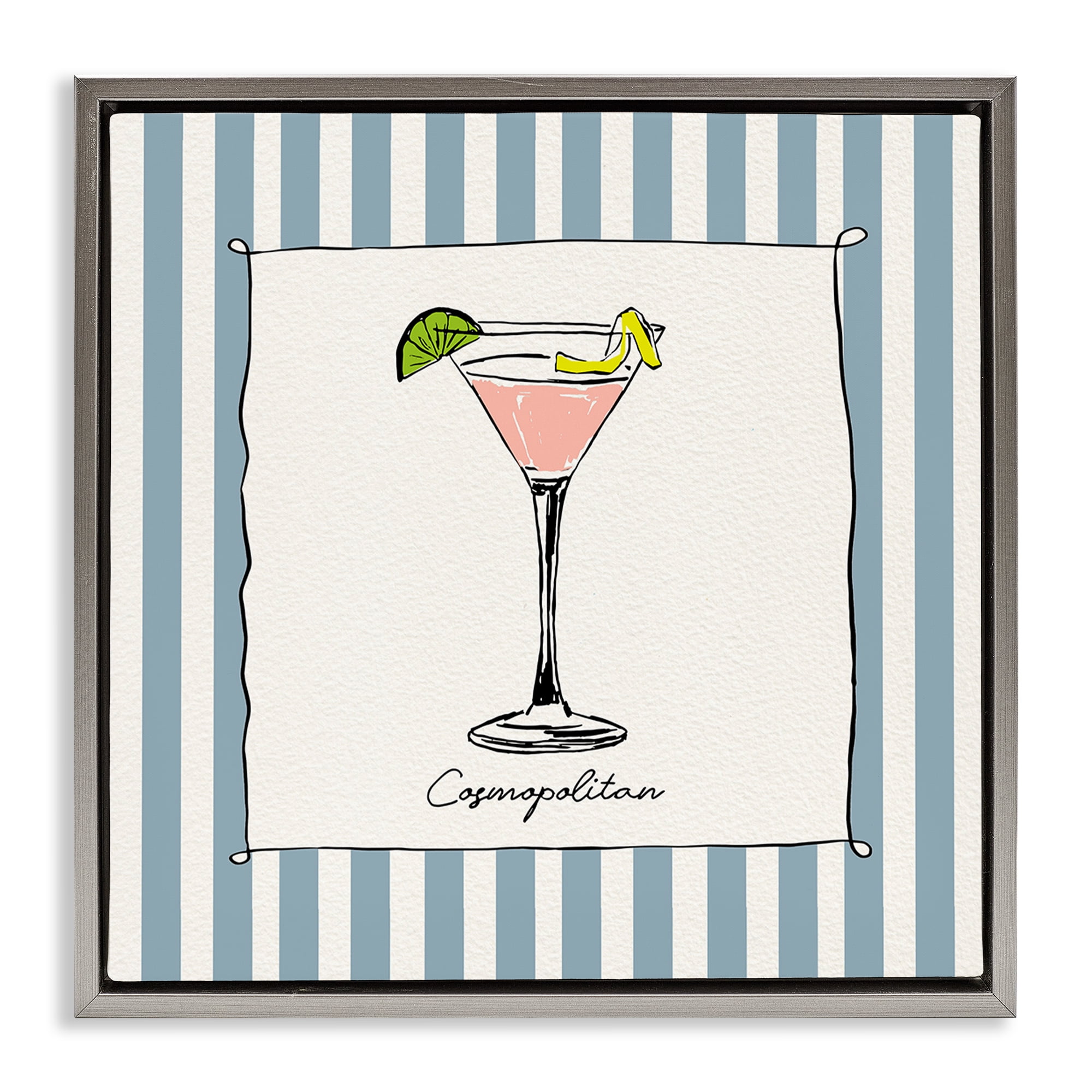 Stupell Industries Cosmopolitan Summer Stripes Gray Framed Floater Canvas Wall Art, design by Susan Jill