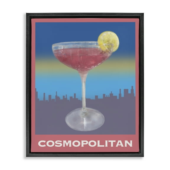 Stupell Industries Cosmopolitan over Cityscape Food & Beverage Painting Black Floater Framed Canvas Art Print Wall Art, 17 x 21