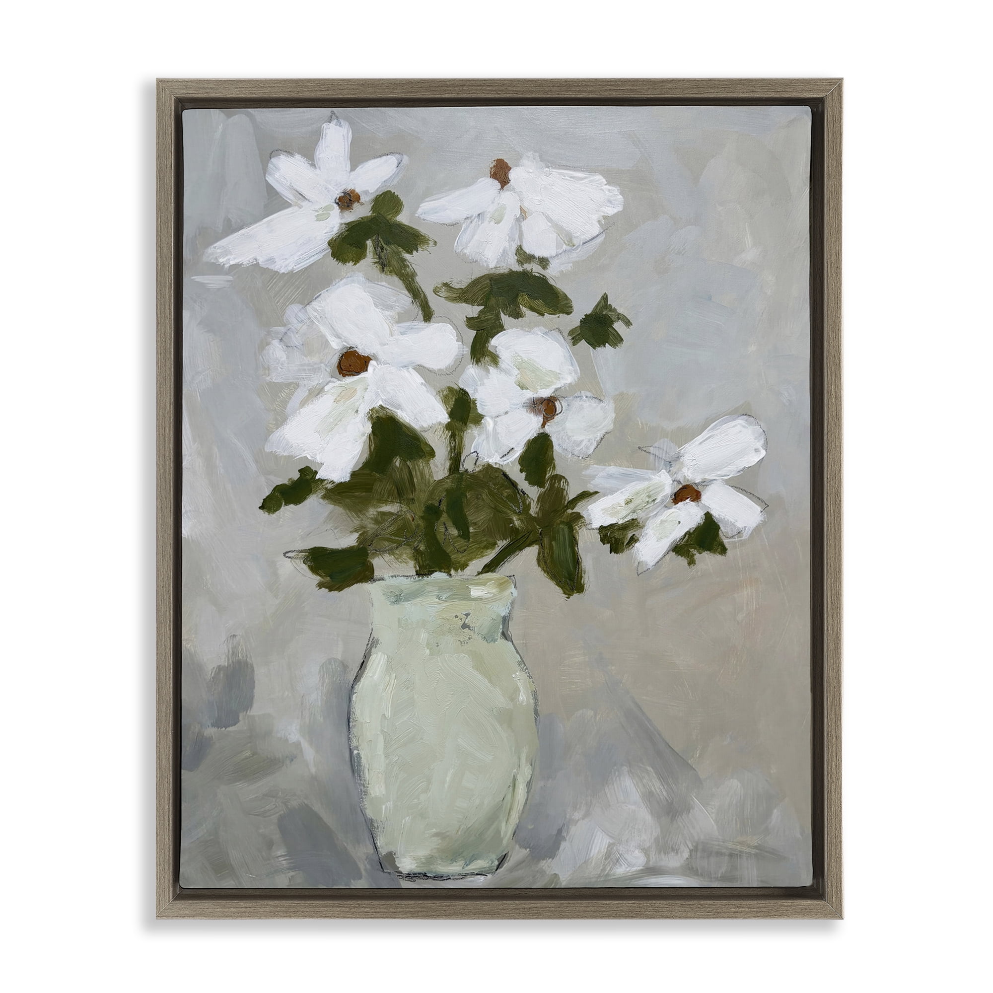 Stupell Industries Cosmos Flowers Serene Rustic Vase Brown Framed Floater Canvas Wall Art, design by Chloe Elliot