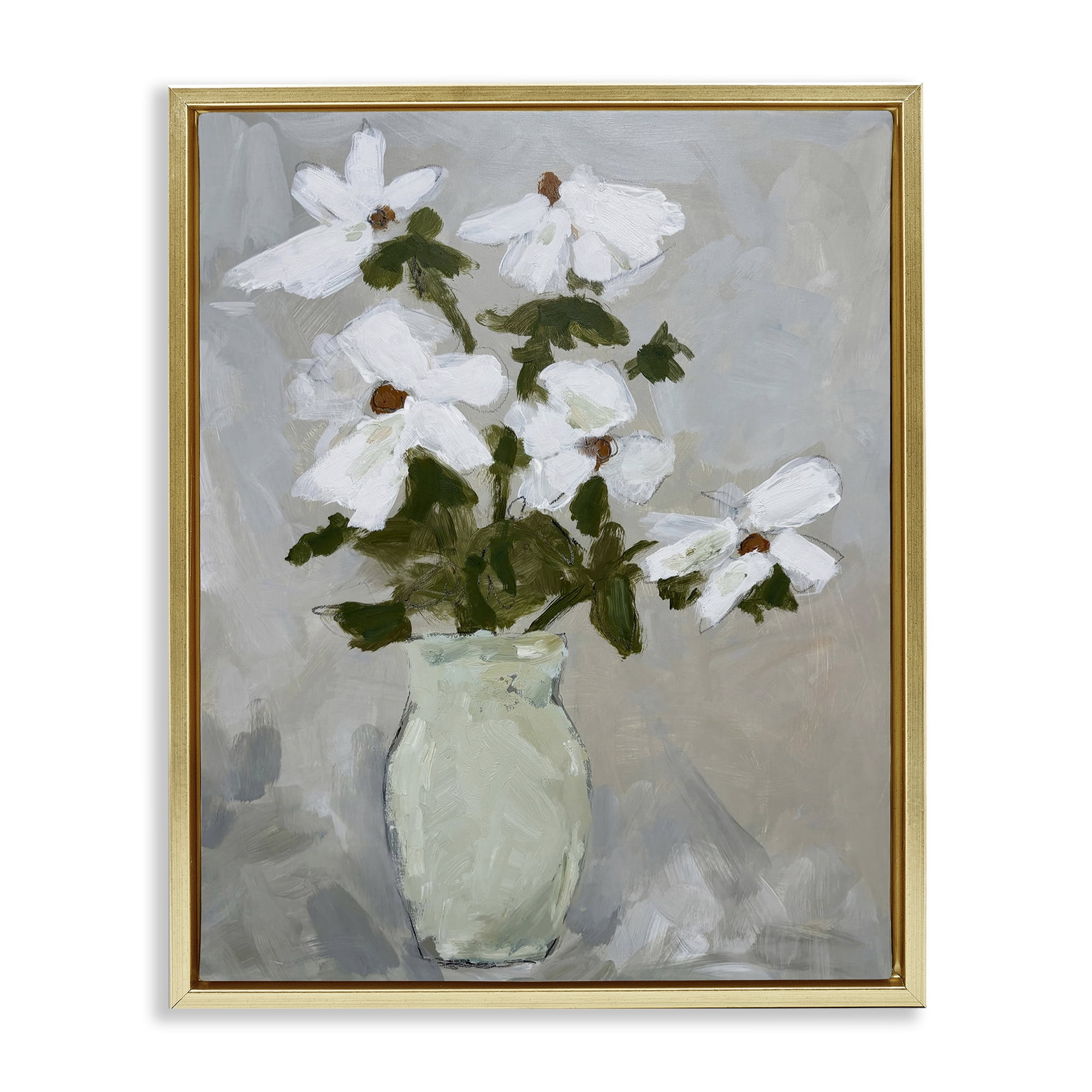 Stupell Industries Cosmos Flowers Serene Rustic Vase Gold Framed Floater Canvas Wall Art, design by Chloe Elliot