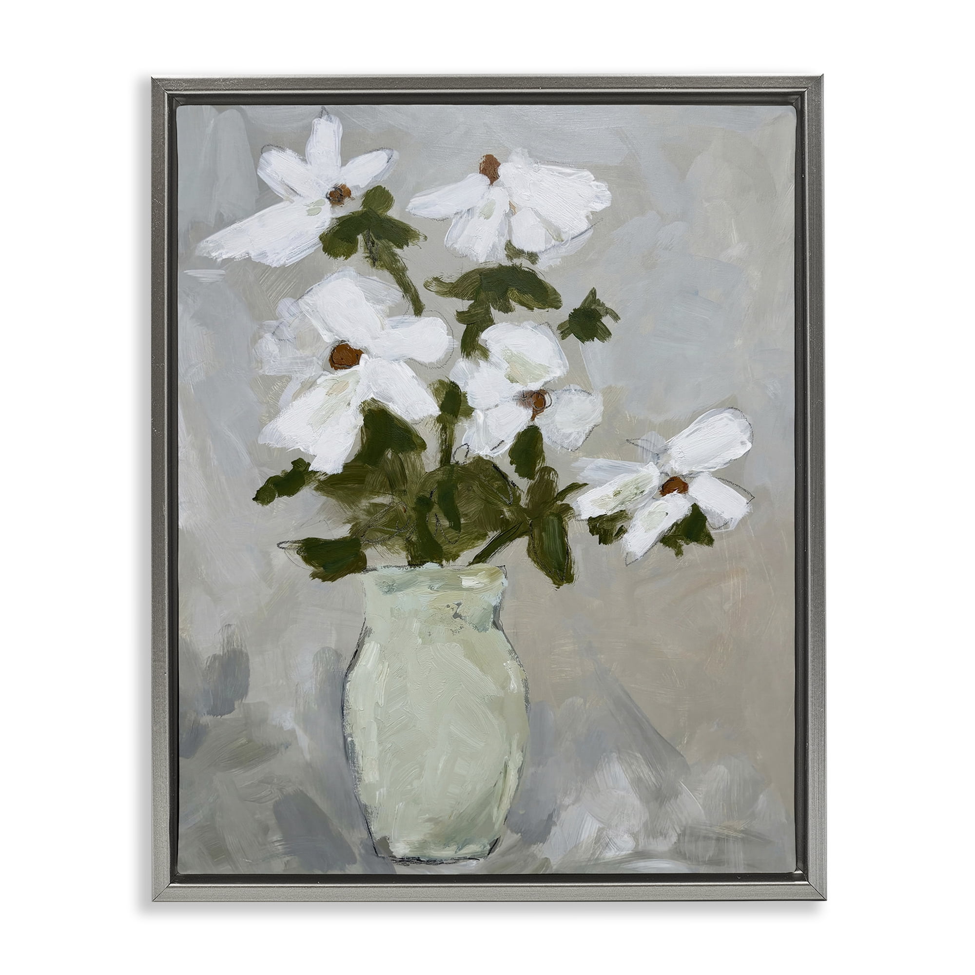 Stupell Industries Cosmos Flowers Serene Rustic Vase Gray Framed Floater Canvas Wall Art, design by Chloe Elliot