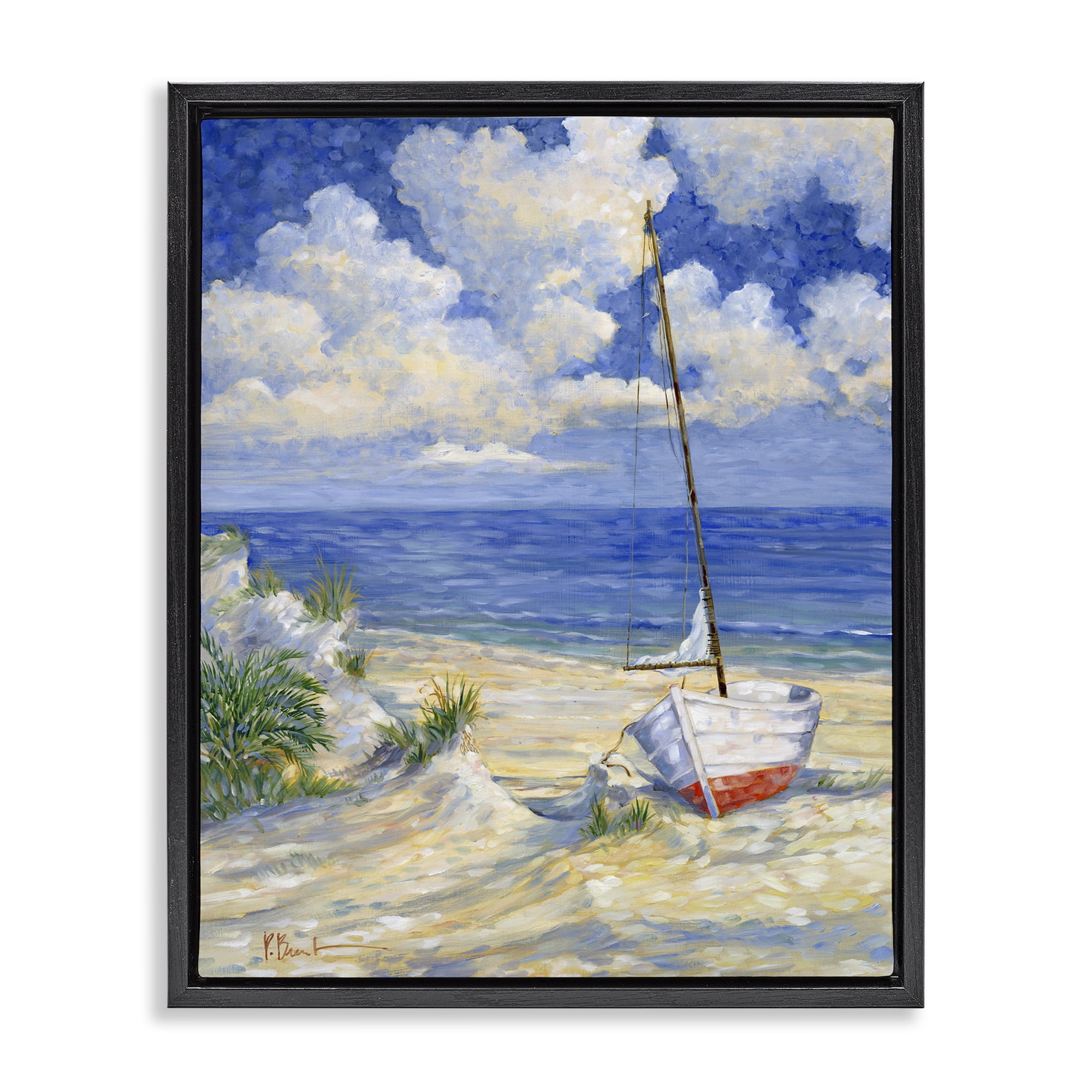 Stupell Industries Costa Del Sol View Transportation Painting Black Floater Framed Canvas Art Print Wall Art, 25 x 31
