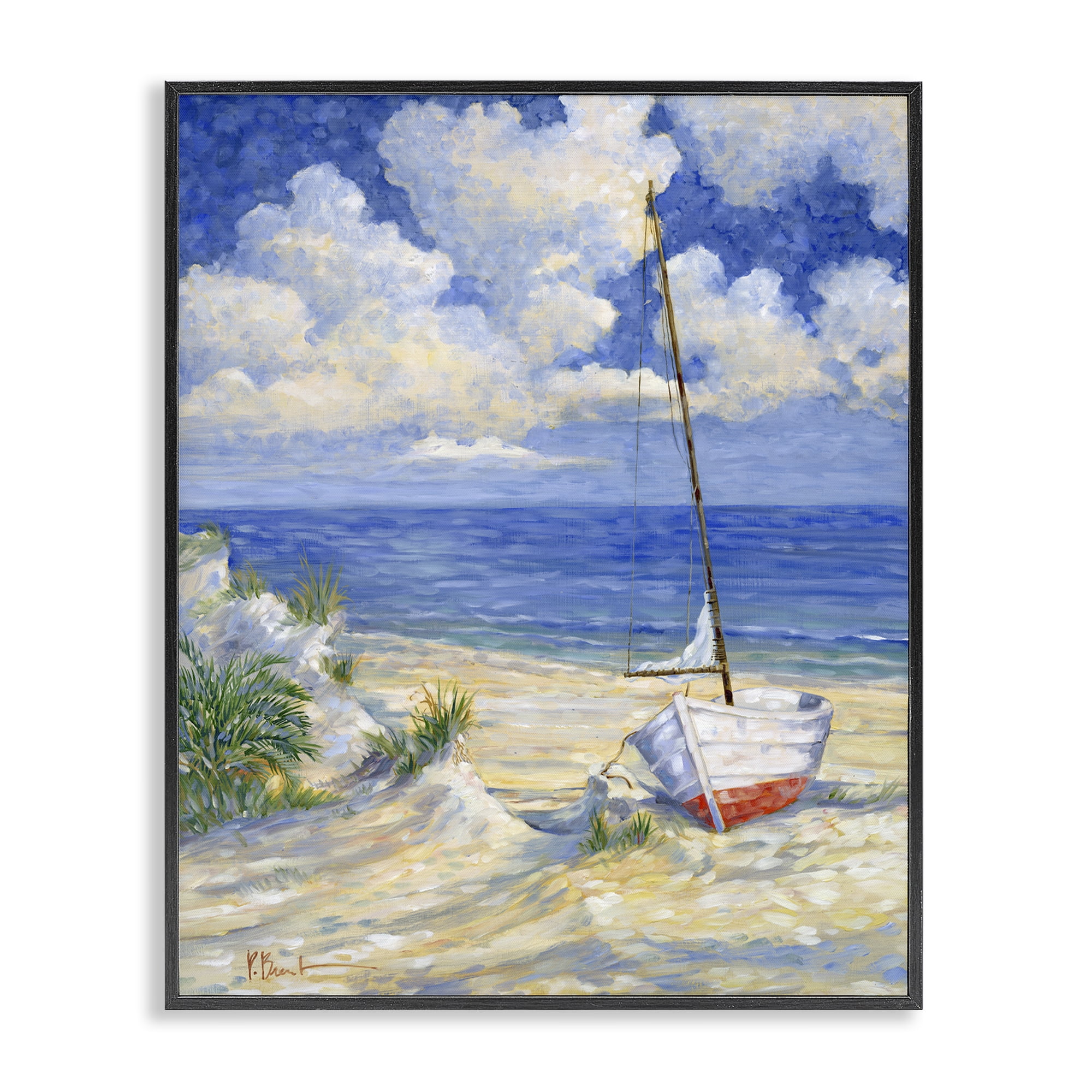 Stupell Industries Costa Del Sol View Transportation Painting Black Framed Art Print Wall Art, 24 x 30