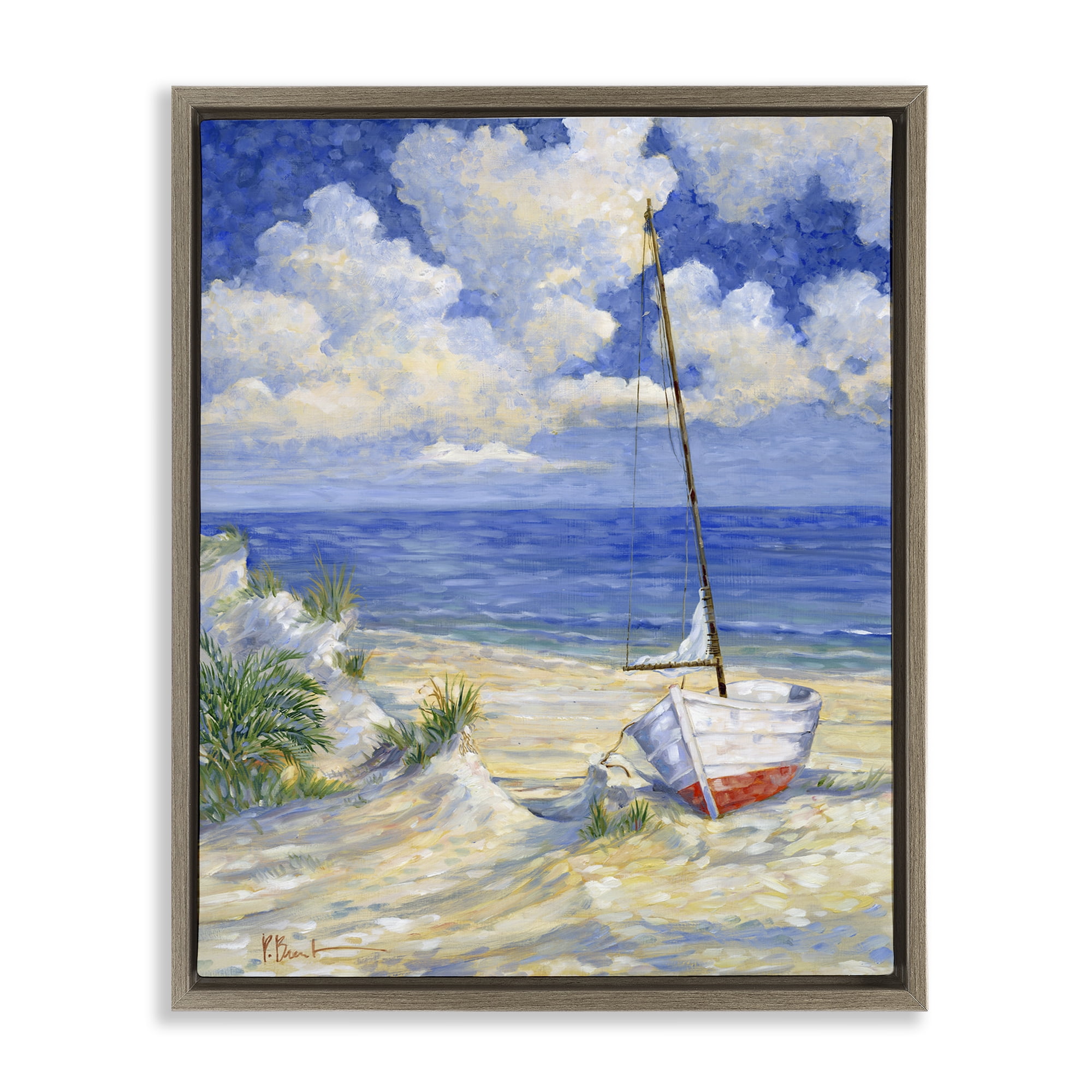 Stupell Industries Costa Del Sol View Transportation Painting Brown Floater Framed Canvas Art Print Wall Art, 17 x 21