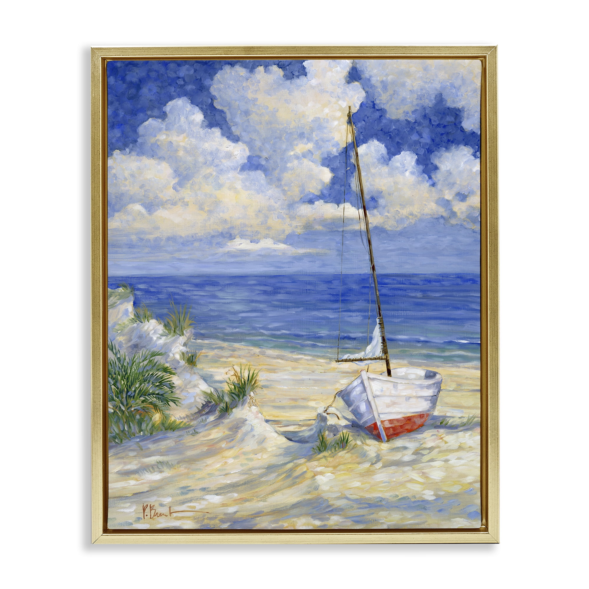 Stupell Industries Costa Del Sol View Transportation Painting Gold Floater Framed Canvas Art Print Wall Art, 25 x 31