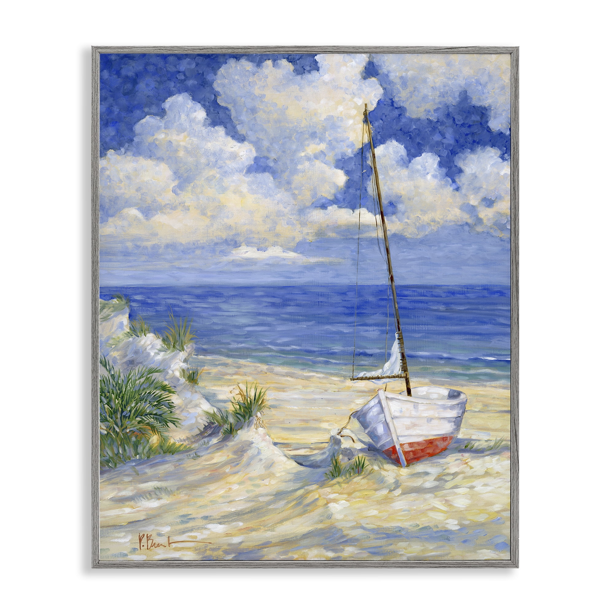 Stupell Industries Costa Del Sol View Transportation Painting Gray Framed Art Print Wall Art, 16 x 20