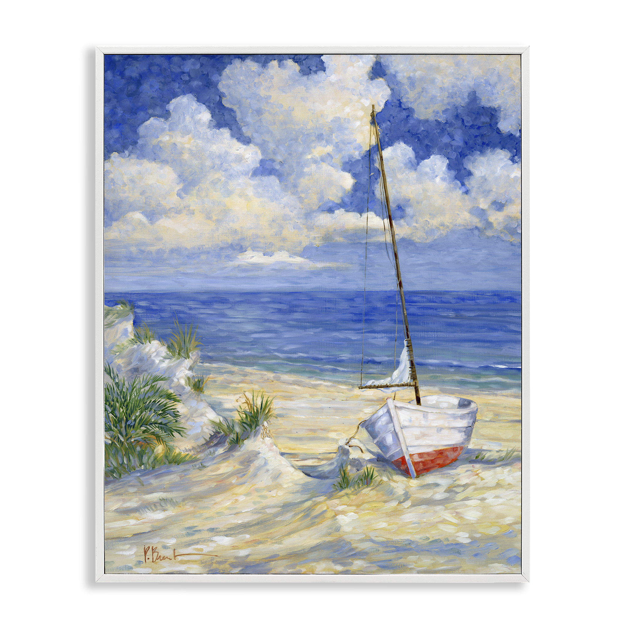 Stupell Industries Costa Del Sol View Transportation Painting White Framed Art Print Wall Art, 16 x 20