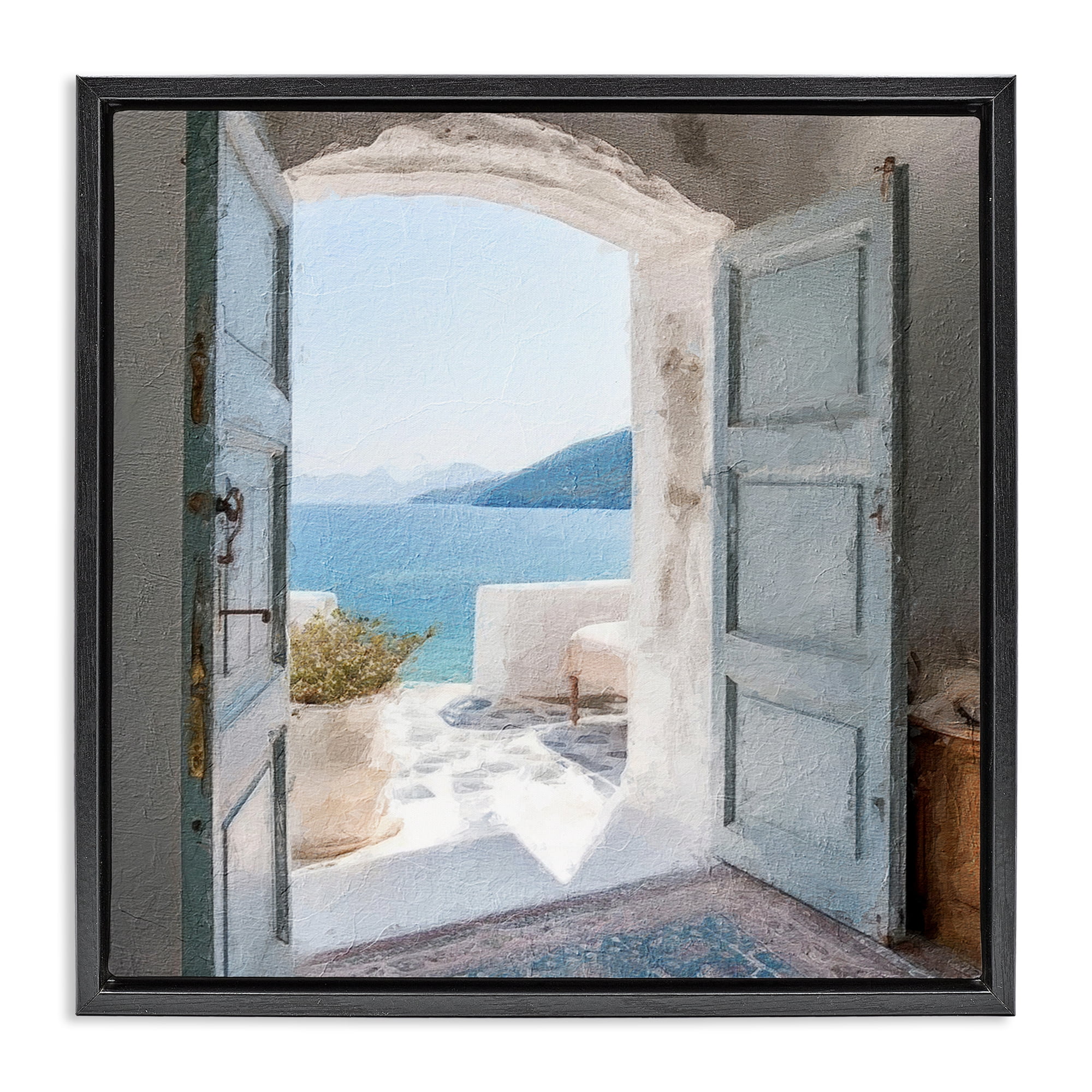 Stupell Industries Costal Door to Ocean Town & City Painting Black Floater Framed Canvas Art Print Wall Art, 25 x 25