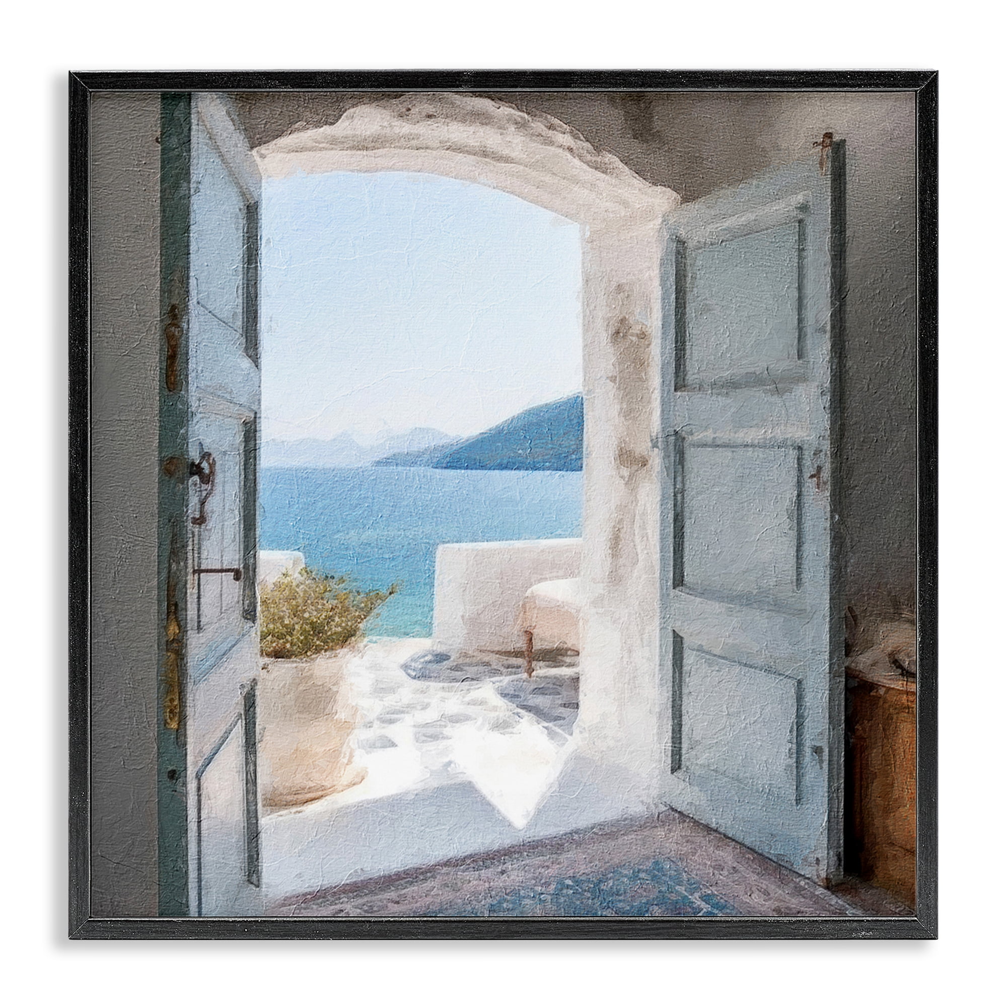 Stupell Industries Costal Door to Ocean Town & City Painting Black Framed Art Print Wall Art, 17 x 17
