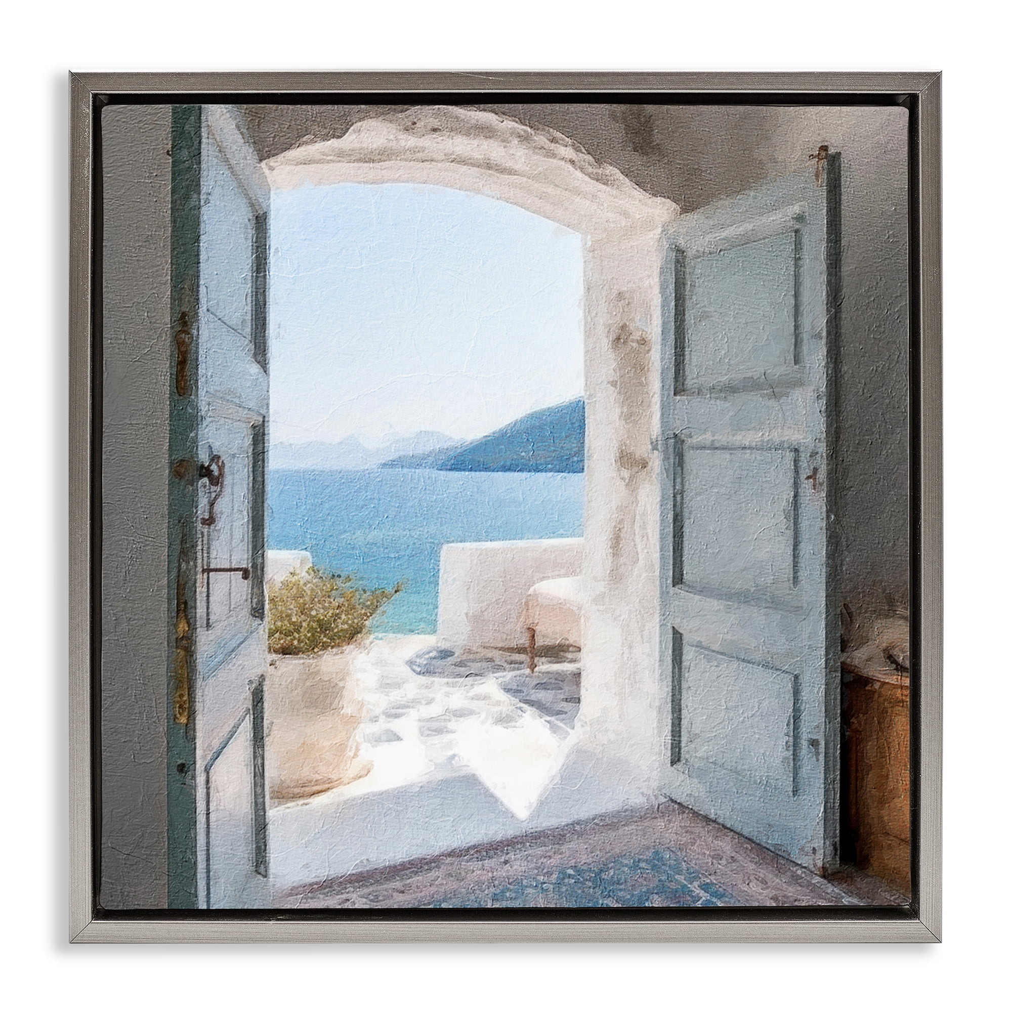 Stupell Industries Costal Door to Ocean Town & City Painting Gray Floater Framed Canvas Art Print Wall Art, 25 x 25