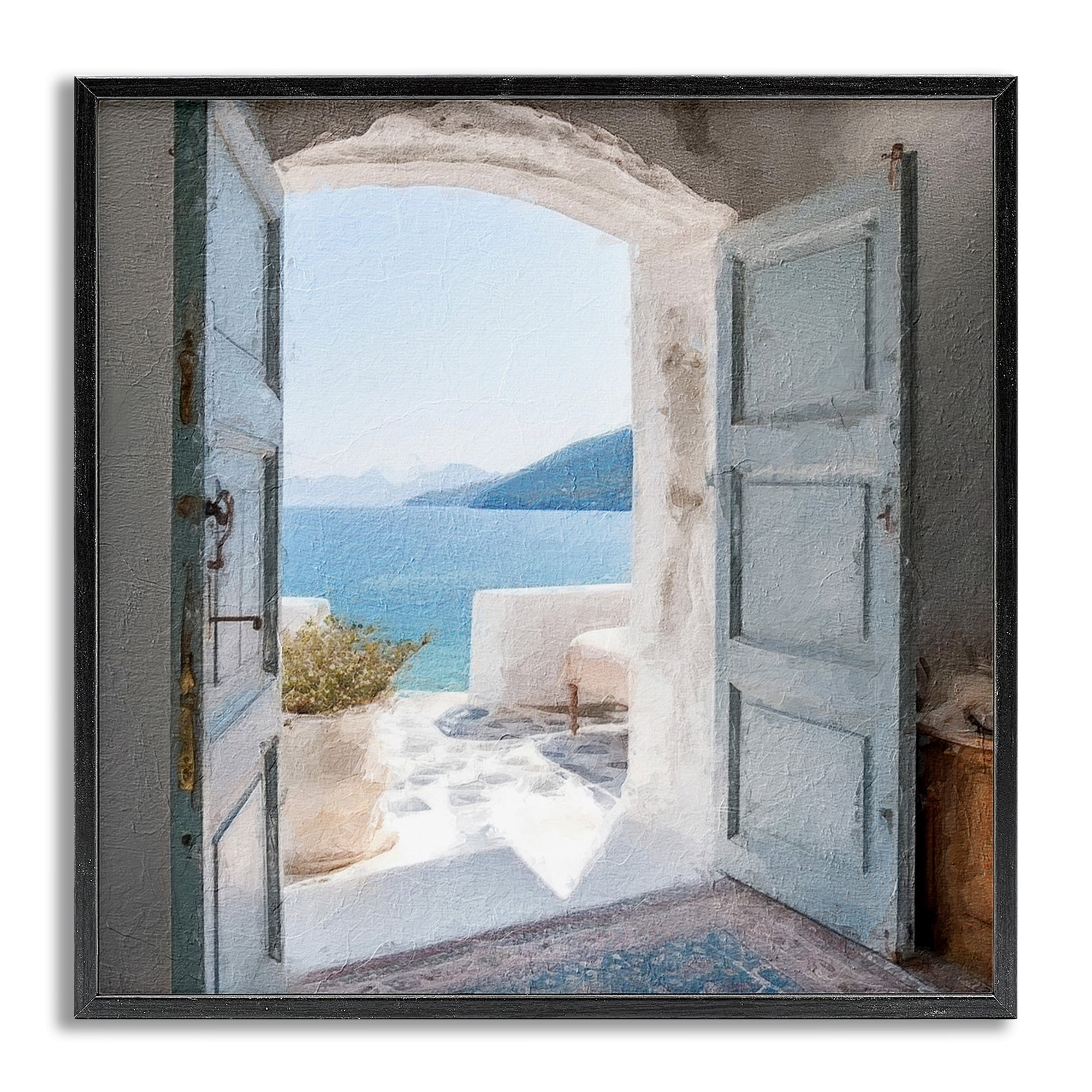 Stupell Industries Costal Door to Ocean Town & City Painting Gray Framed Art Print Wall Art, 12 x 12
