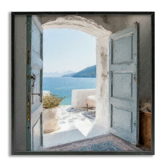 Stupell Industries Costal Door to Ocean Town & City Painting Gray Framed Art Print Wall Art, 12 x 12