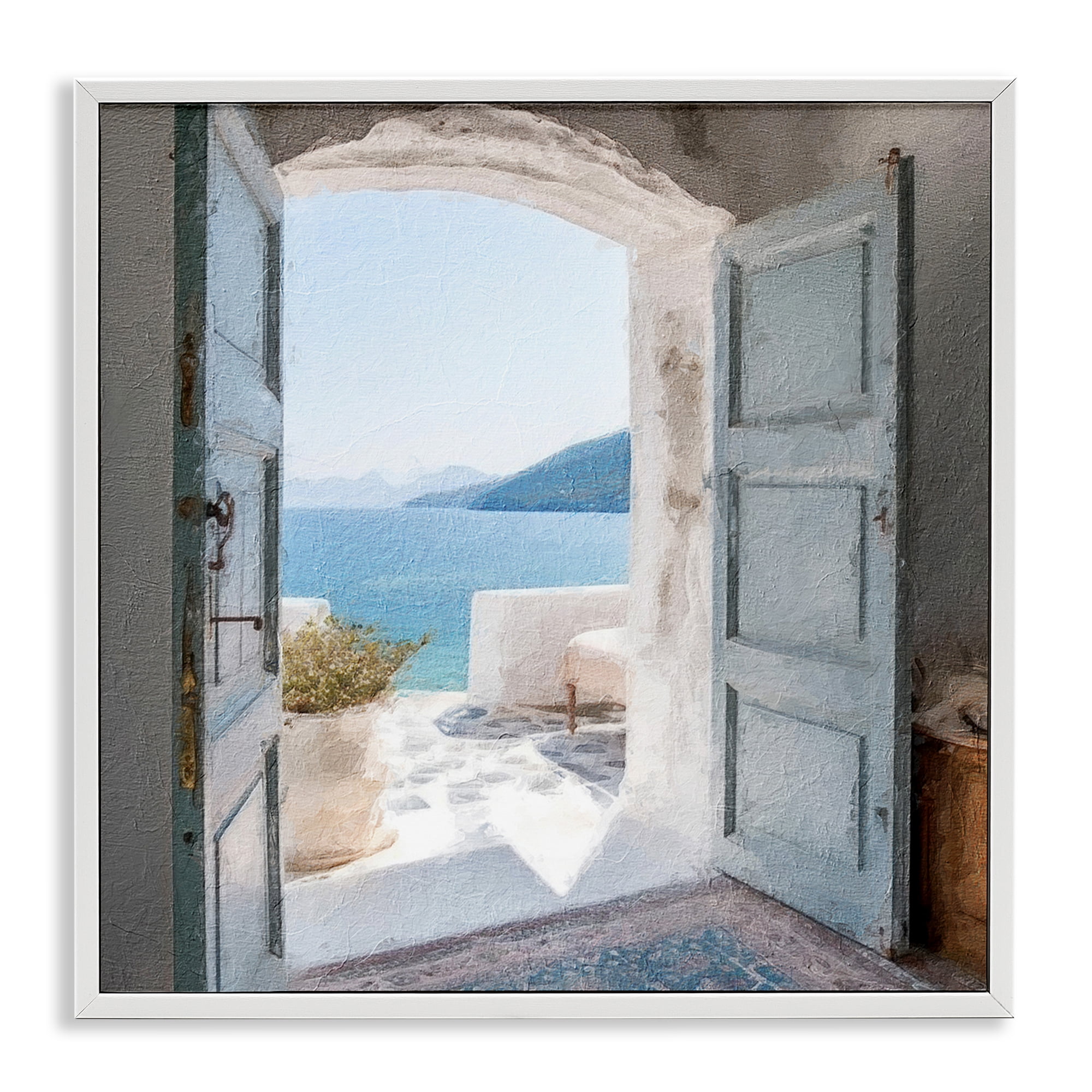 Stupell Industries Costal Door to Ocean Town & City Painting White Framed Art Print Wall Art, 12 x 12