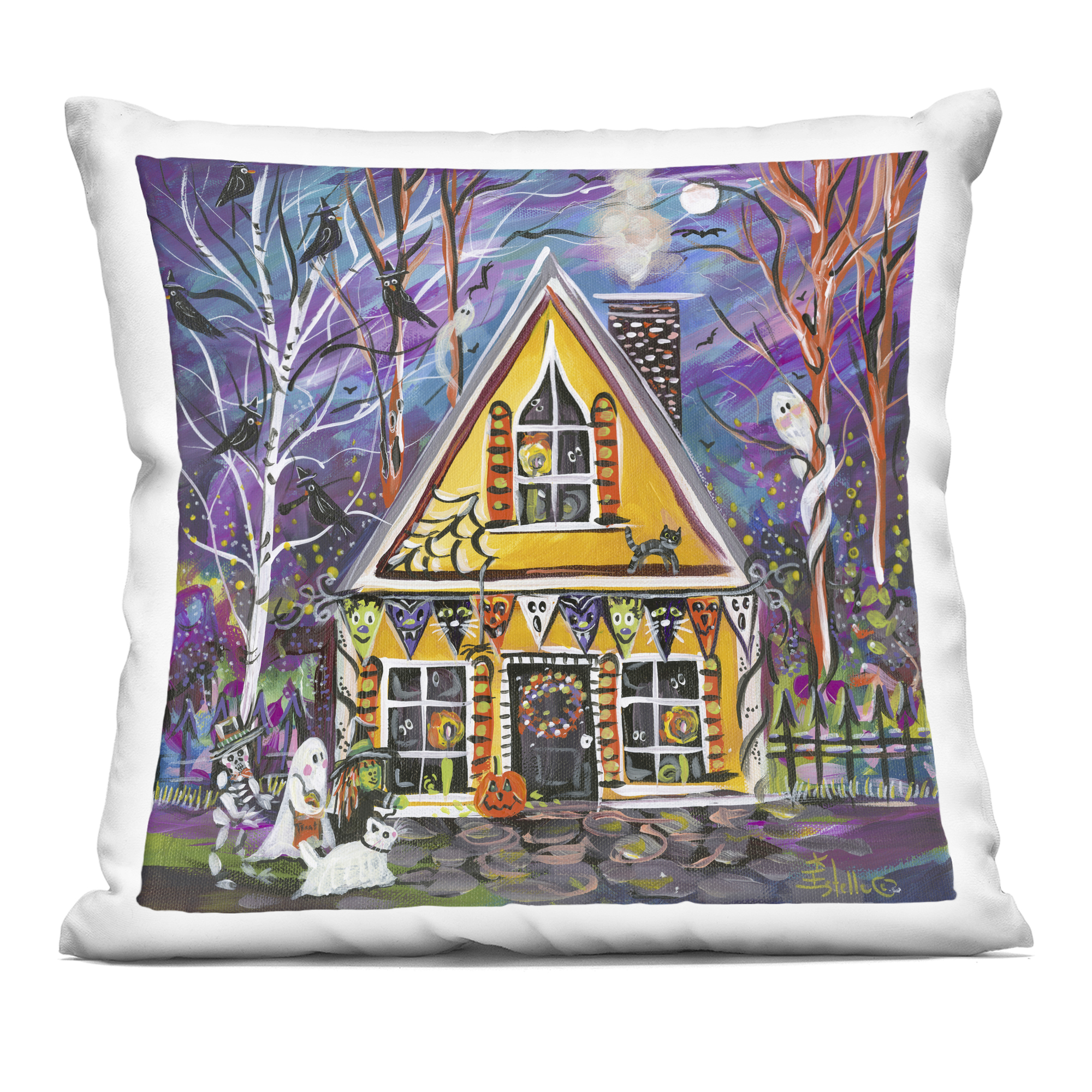 Stupell Industries Costume Party Halloween House Decorative Printed Throw Pillow, design by Estelle Grengs
