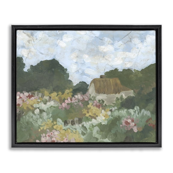 Stupell Industries Cotswold Cottage View Cottage Painting Black Floater Framed Canvas Art Print Wall Art, 31 x 25