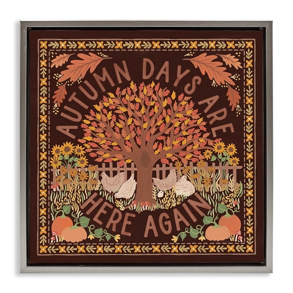 Stupell Industries Cottage Autumn Days on Brown Gray Floating Frame Canvas Art, 25 x 25, by Laura Marshall