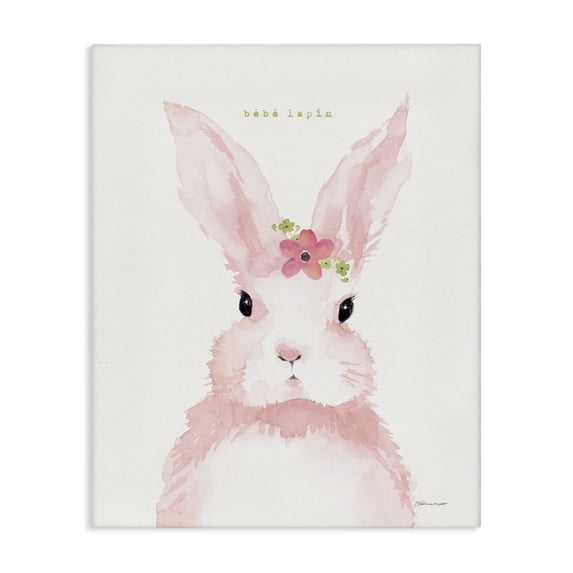 Stupell Industries Cottage Baby Lapin French Pink Watercolor Bunny with Flower Canvas Art, 16 x 20, by Stephanie Workman Marrott