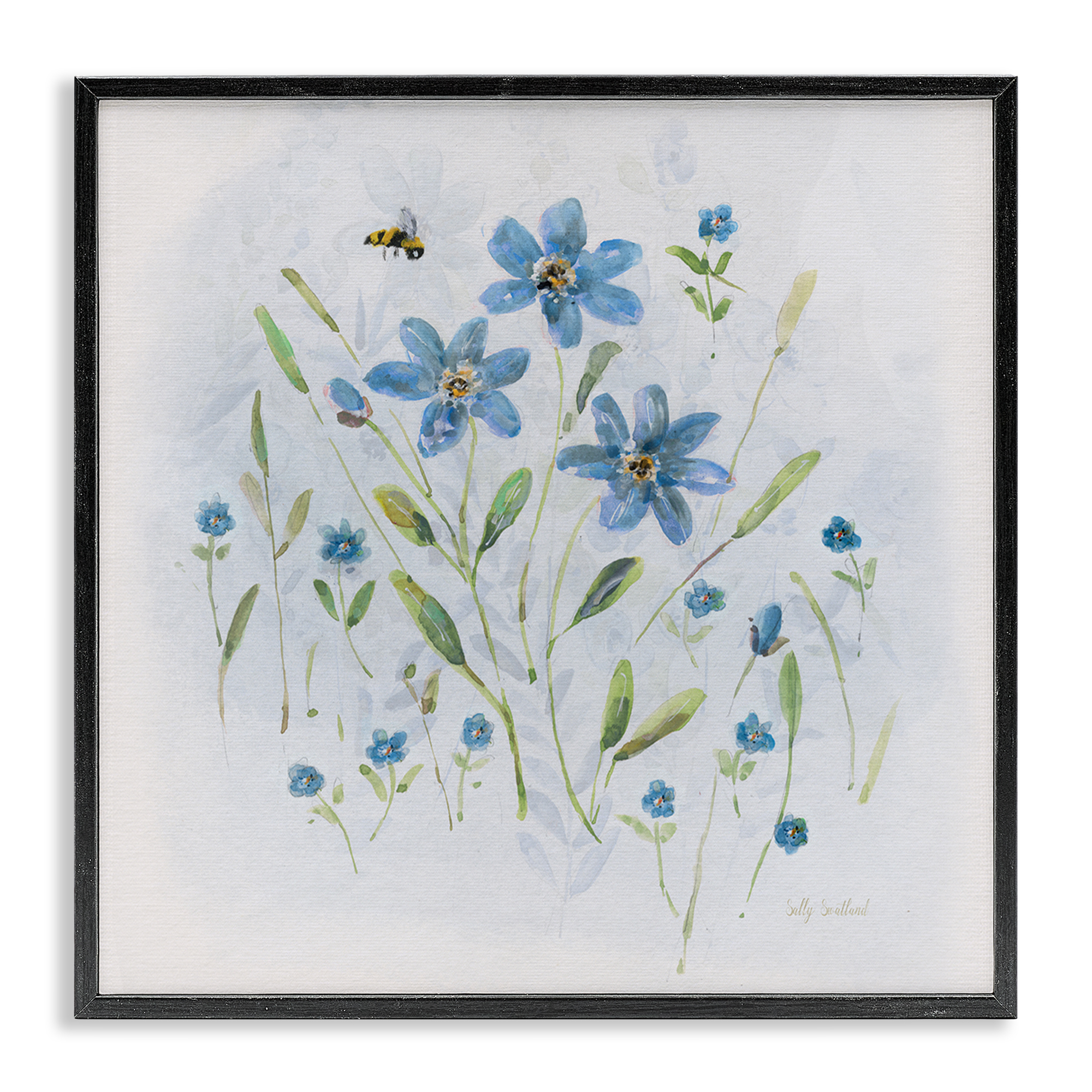 Stupell Industries Cottage Bee & Flowers Plants & Flowers Painting Black Framed Art Print Wall Art, 17 x 17
