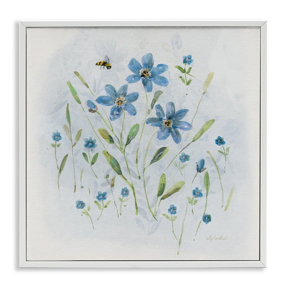 Stupell Industries Cottage Bee & Flowers Plants & Flowers Painting White Framed Art Print Wall Art, 24 x 24