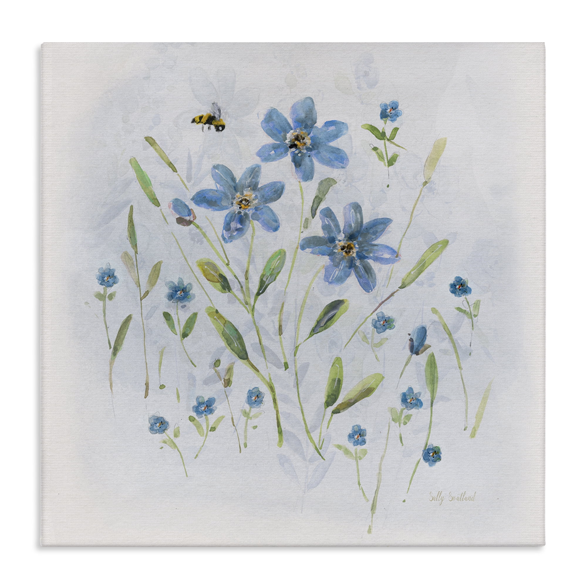Stupell Industries Cottage Bee & Flowers Plants & Flowers Painting Wrapped Canvas Art Print Wall Art, 36 x 36
