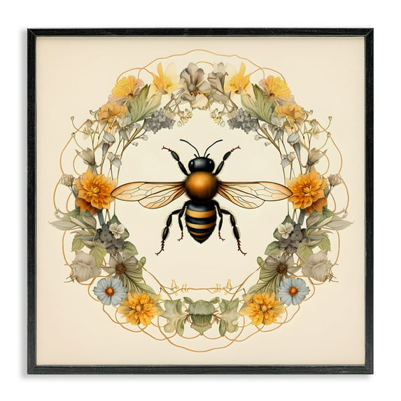 Stupell Industries Cottage Bee Wreath Animals & Insects Painting Black Framed Art Print Wall Art, 12 x 12