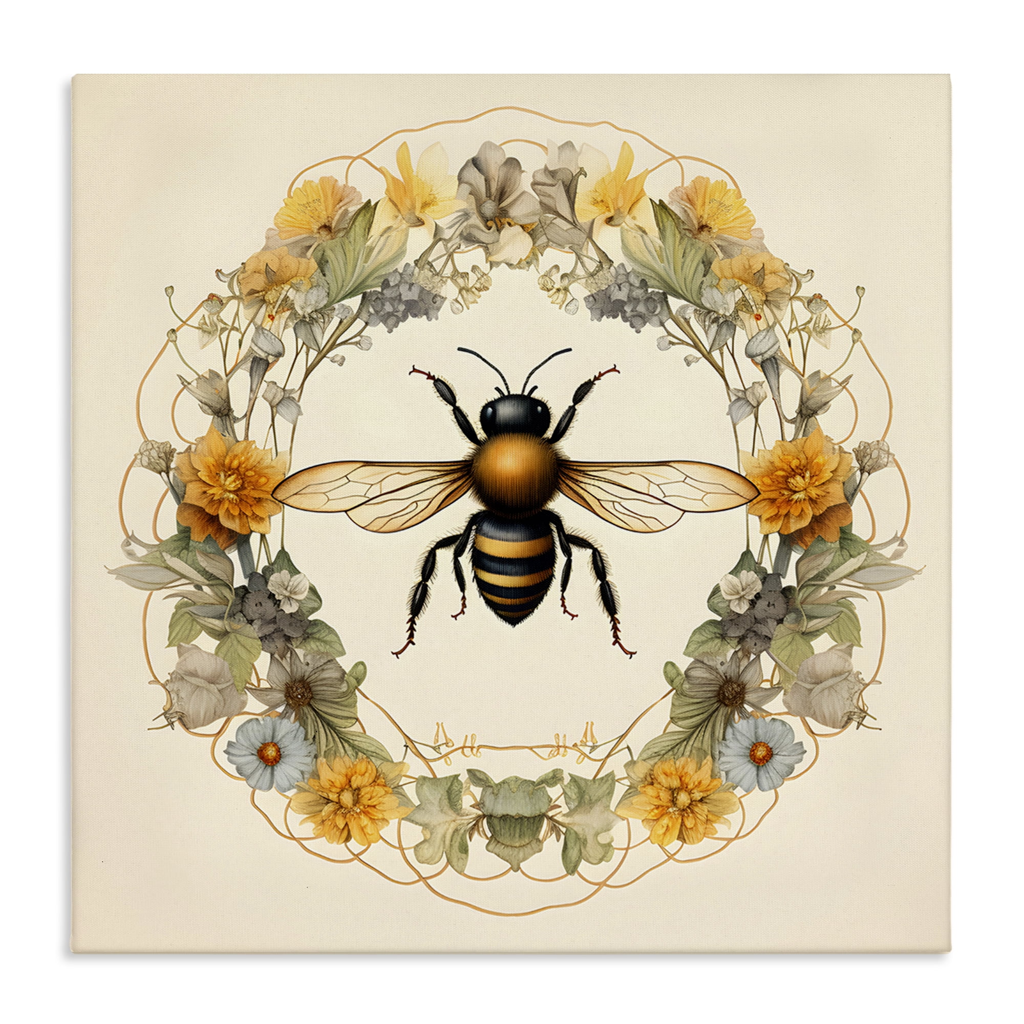 Stupell Industries Cottage Bee Wreath Animals & Insects Painting Gallery Wrapped Canvas Art Print Wall Art, 17 x 17