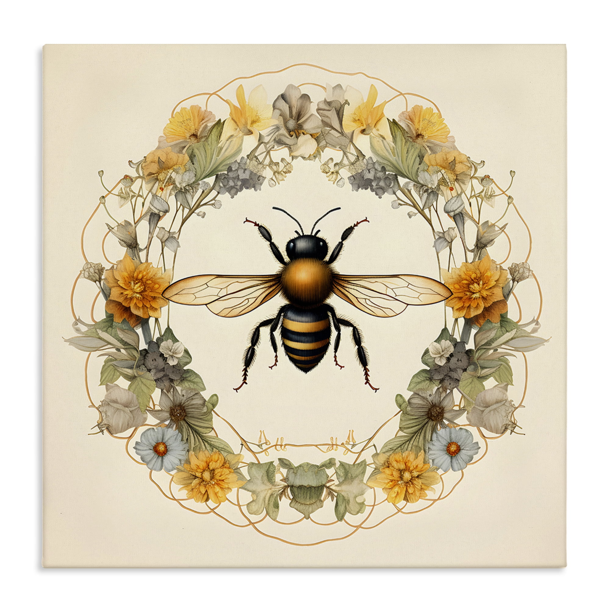 Stupell Industries Cottage Bee Wreath Animals & Insects Painting Gallery Wrapped Canvas Art Print Wall Art, 36 x 36