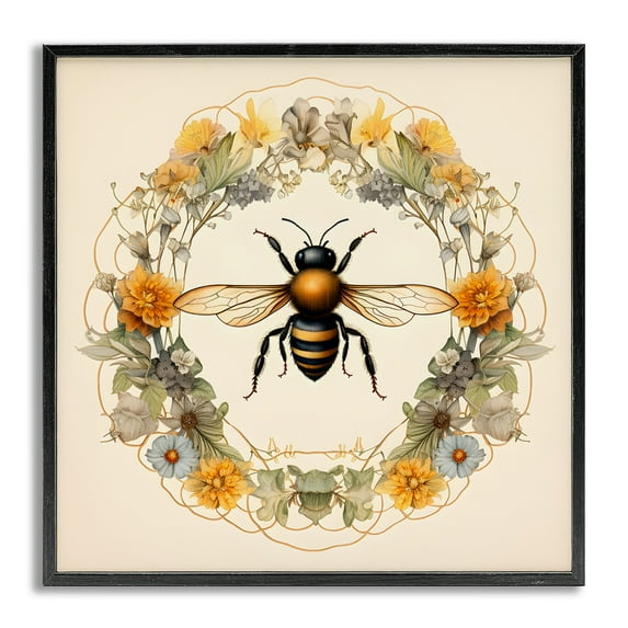 Stupell Industries Cottage Bee Wreath Animals & Insects Painting Gray Framed Art Print Wall Art, 17 x 17
