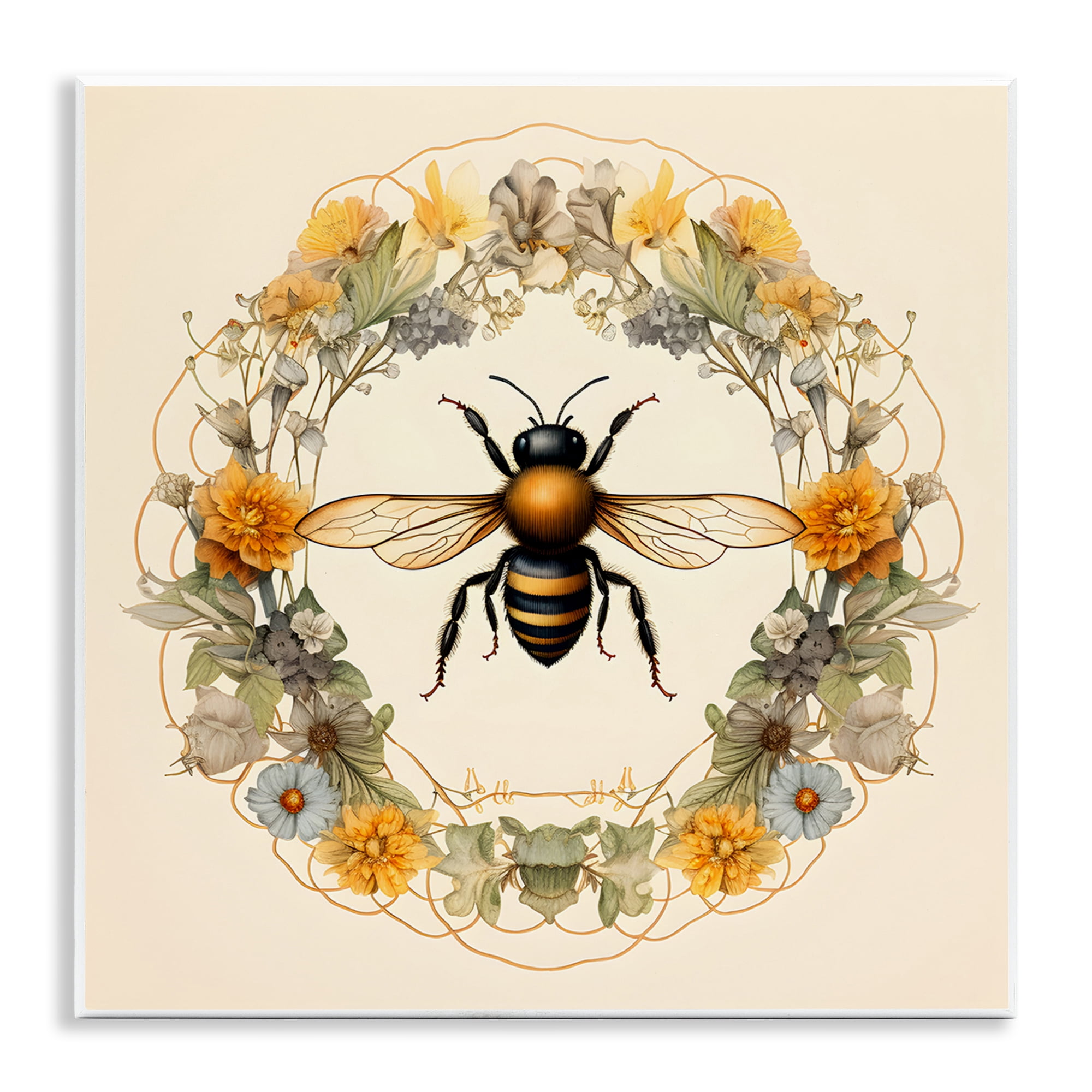 Stupell Industries Cottage Bee Wreath Animals & Insects Painting Unframed Art Print Wall Art, 12 x 12