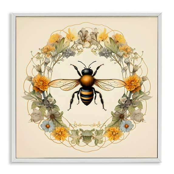 Stupell Industries Cottage Bee Wreath Animals & Insects Painting White Framed Art Print Wall Art, 17 x 17