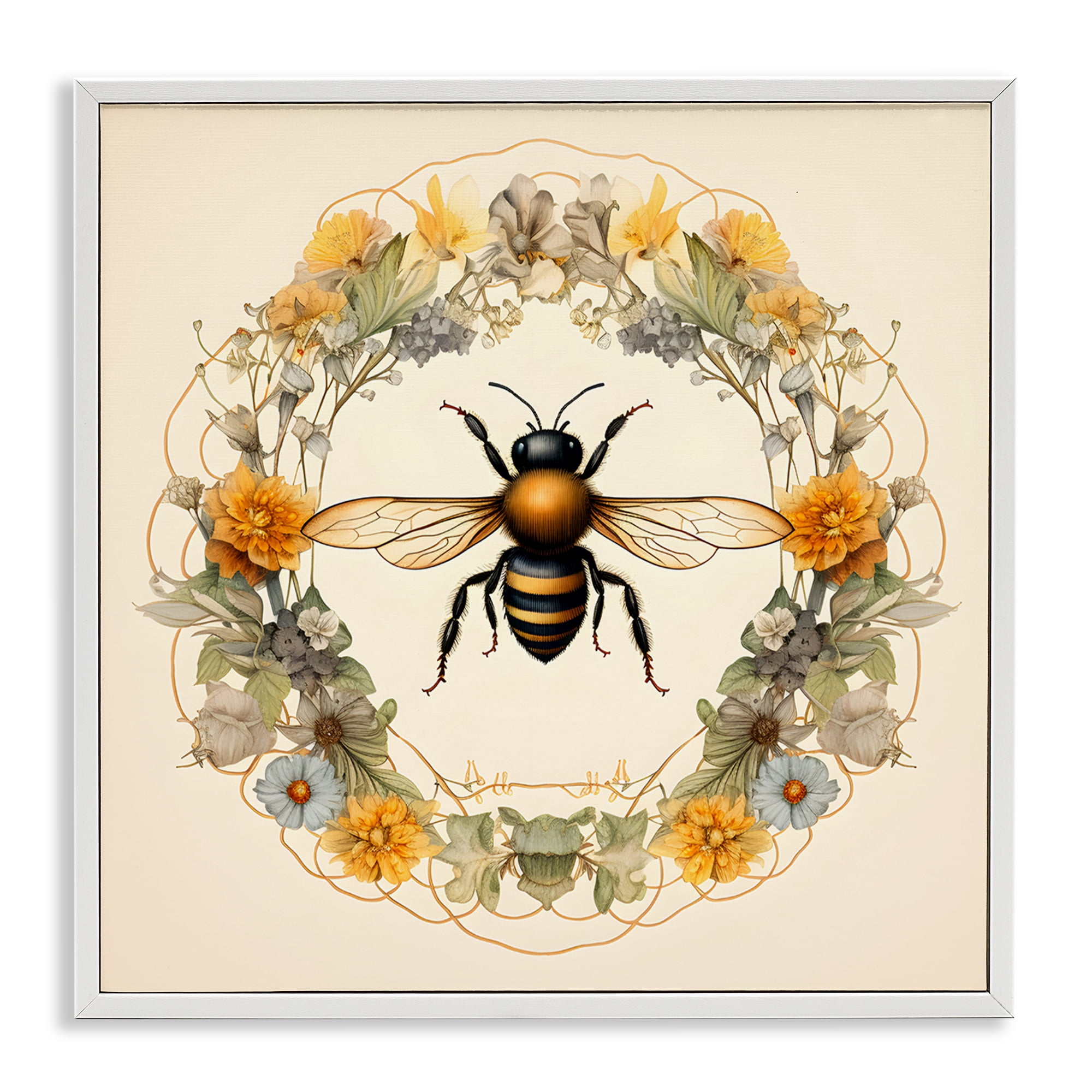 Stupell Industries Cottage Bee Wreath Animals & Insects Painting White Framed Art Print Wall Art, 24 x 24