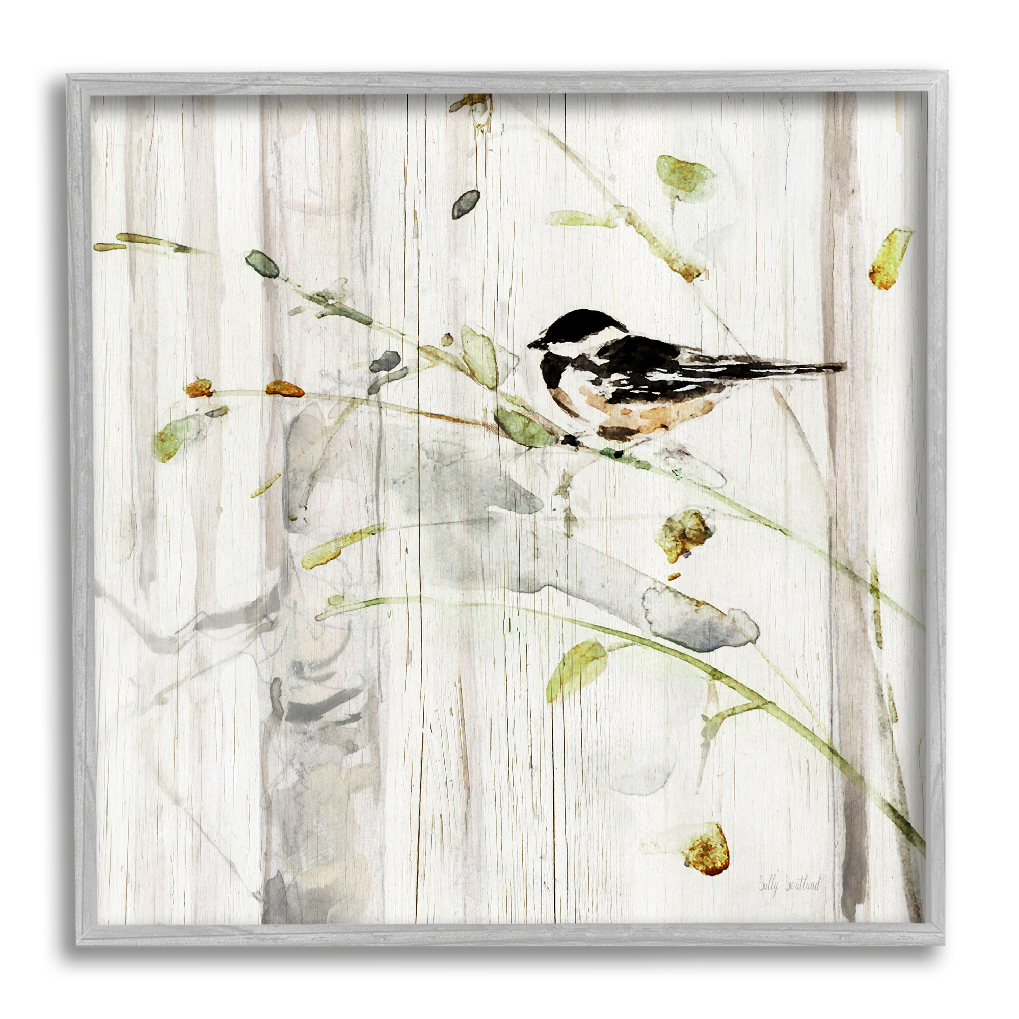 Stupell Industries Cottage Bird Botanical Nature Animals & Insects Painting Gray Framed Art Print Wall Art