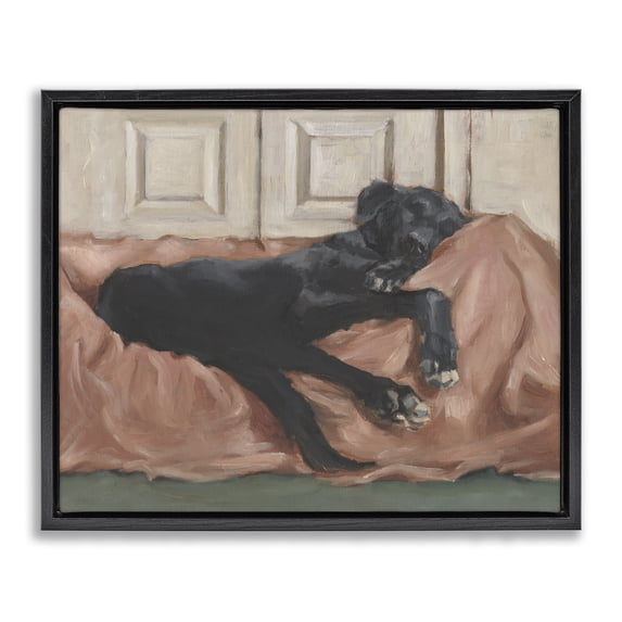 Stupell Industries Cottage Black Lab Dozing Off Black Floating Frame Canvas Art, 21 x 17, by Ethan Harper