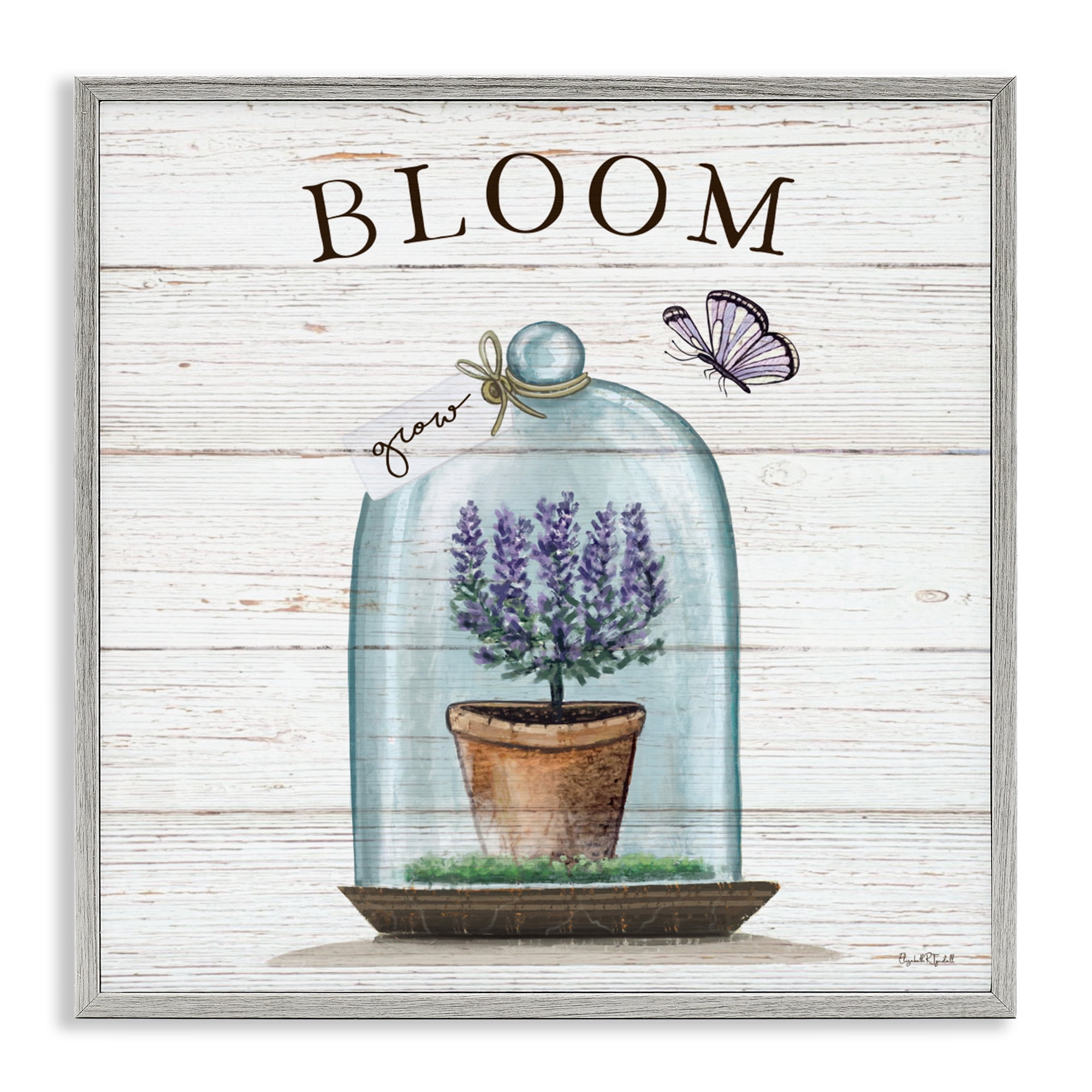 Stupell Industries Cottage Bloom in Bell Jar Gray Framed Giclee Art, design by Elizabeth Tyndall