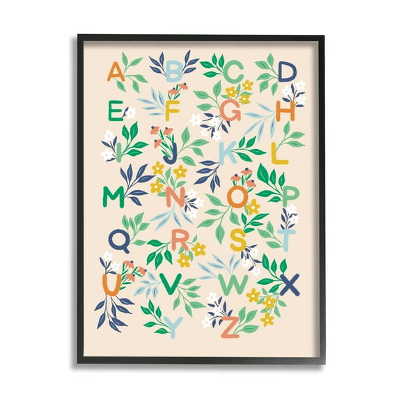 Stupell Industries Cottage Blooms Alphabet Typography Painting Black Framed Art Print Wall Art, 11 x 14