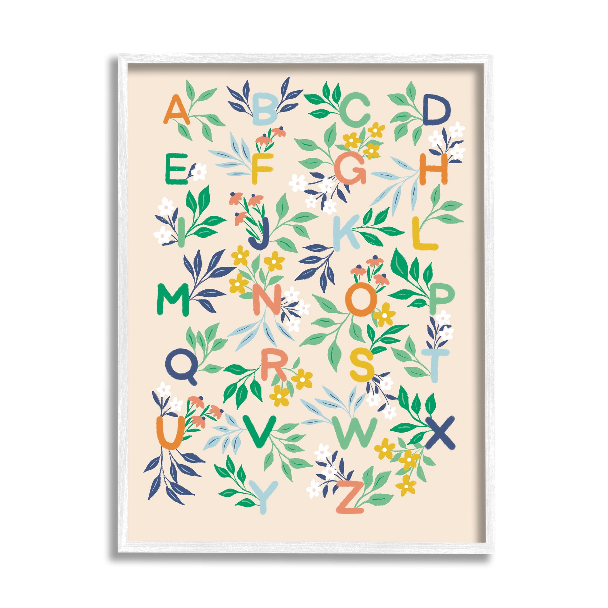 Stupell Industries Cottage Blooms Alphabet Typography Painting White Framed Art Print Wall Art, 11 x 14